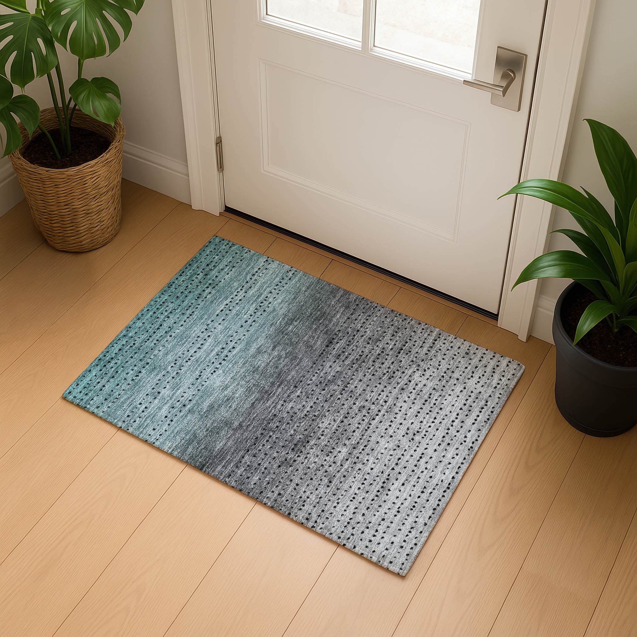 Luang Prabang Machine Washable Transitional Teal Rug 1'8" x 2'6" #shape_Rectangle