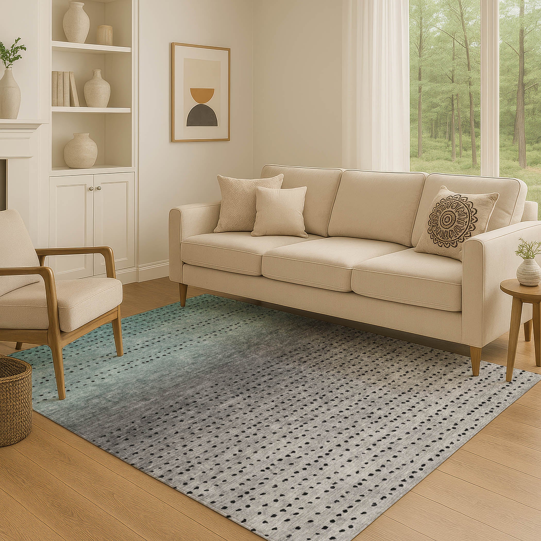 Luang Prabang Machine Washable Transitional Teal Rug 2'6" x 3'10" #shape_Rectangle
