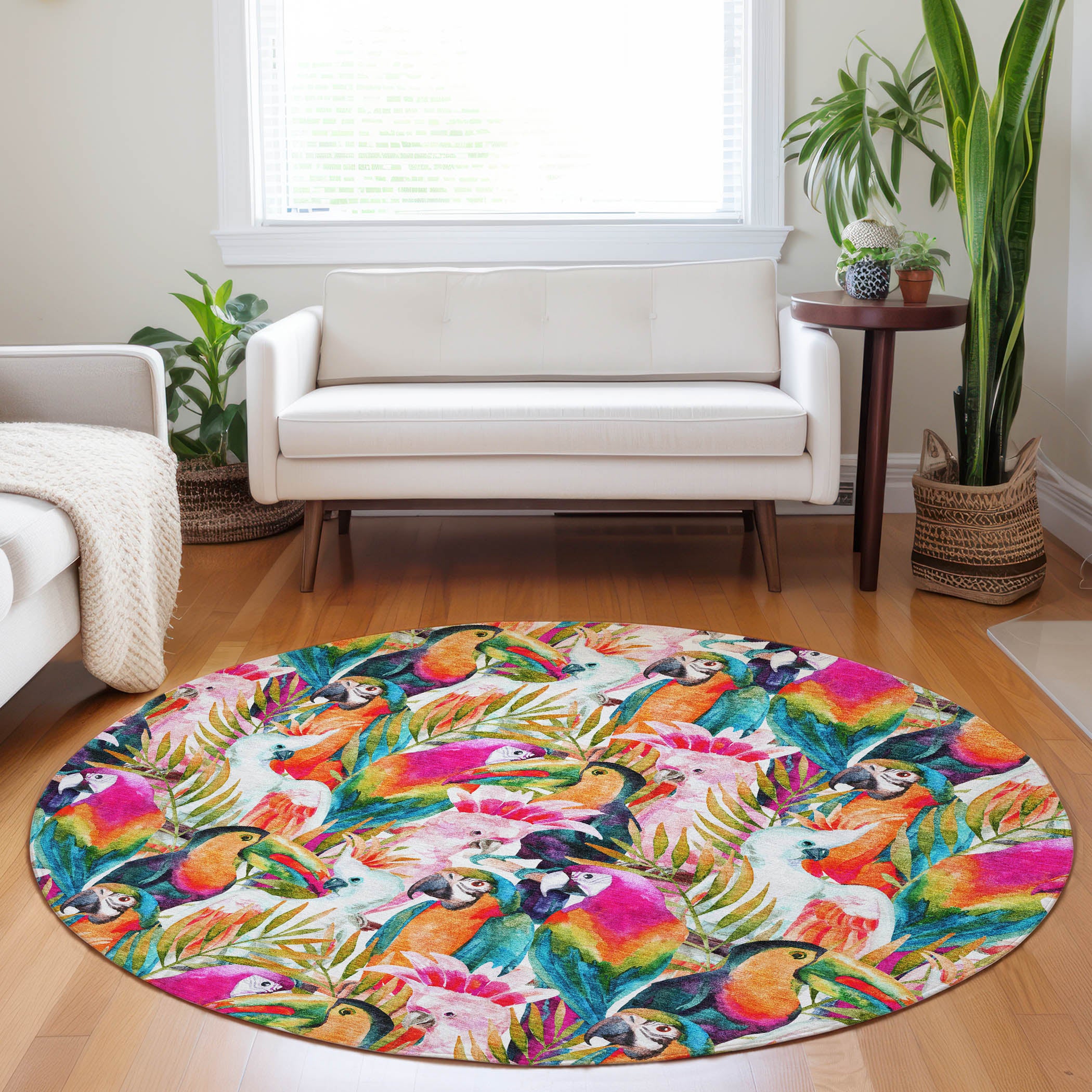 Sarajevo Machine Washable Tropical Multi Rug 8' x 8' #shape_Round