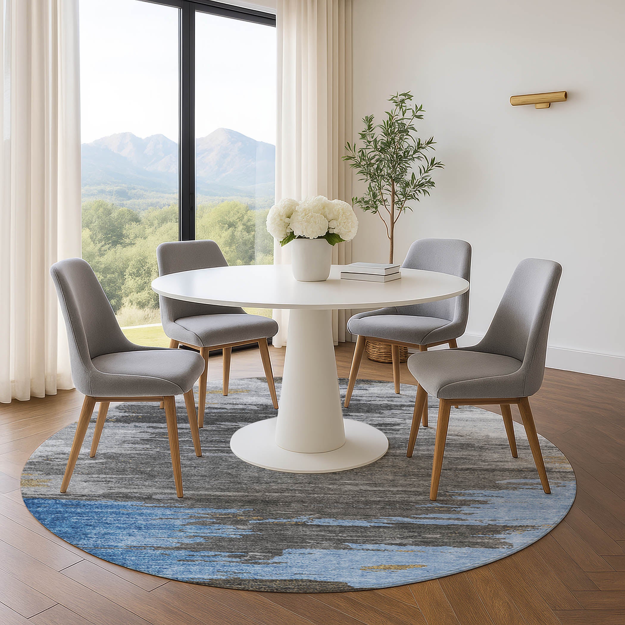 Jaipur Machine Washable Transitional Denim Blue Rug 8' x 8' #shape_Round