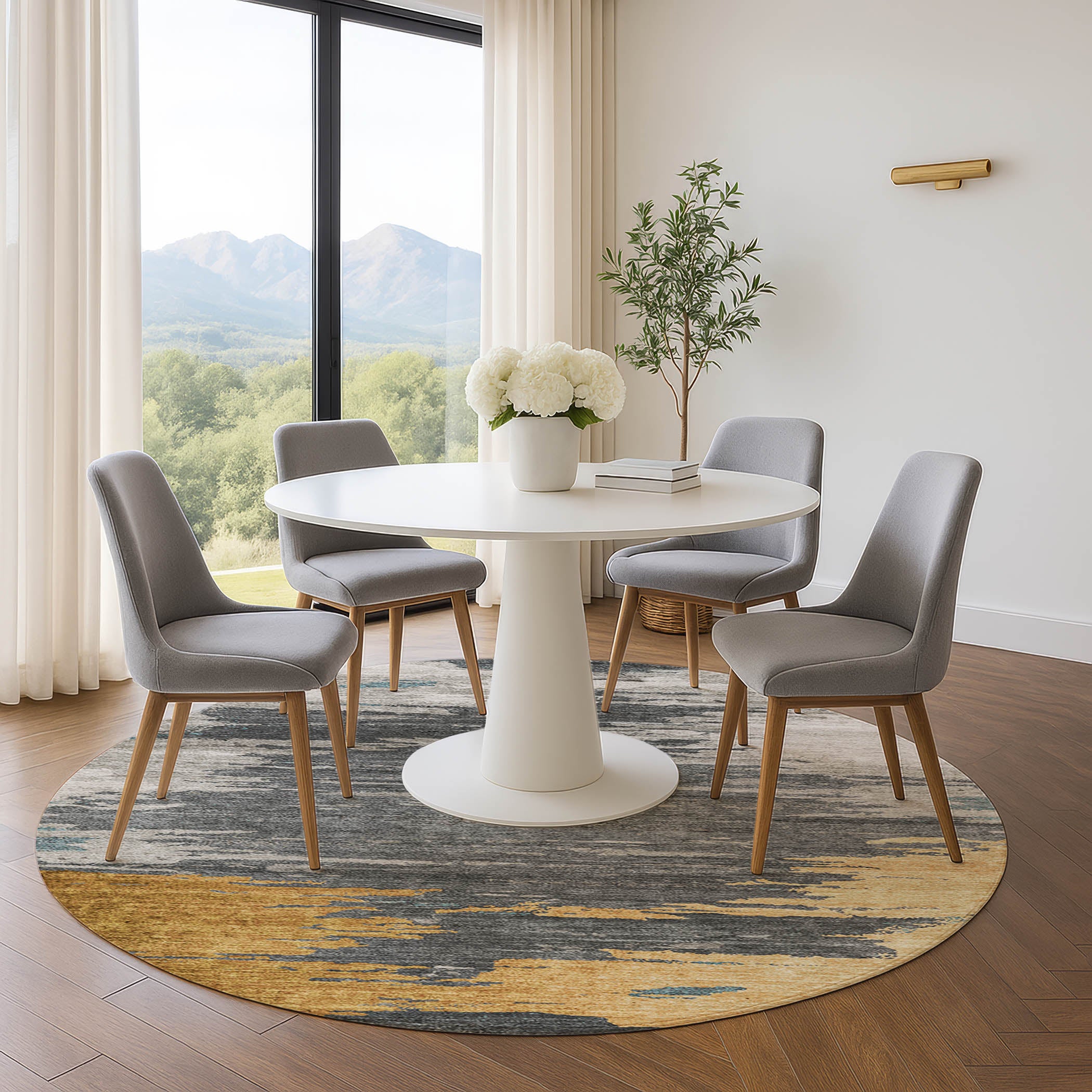 Jaipur Machine Washable Transitional Gold Rug 8' x 8' #shape_Round
