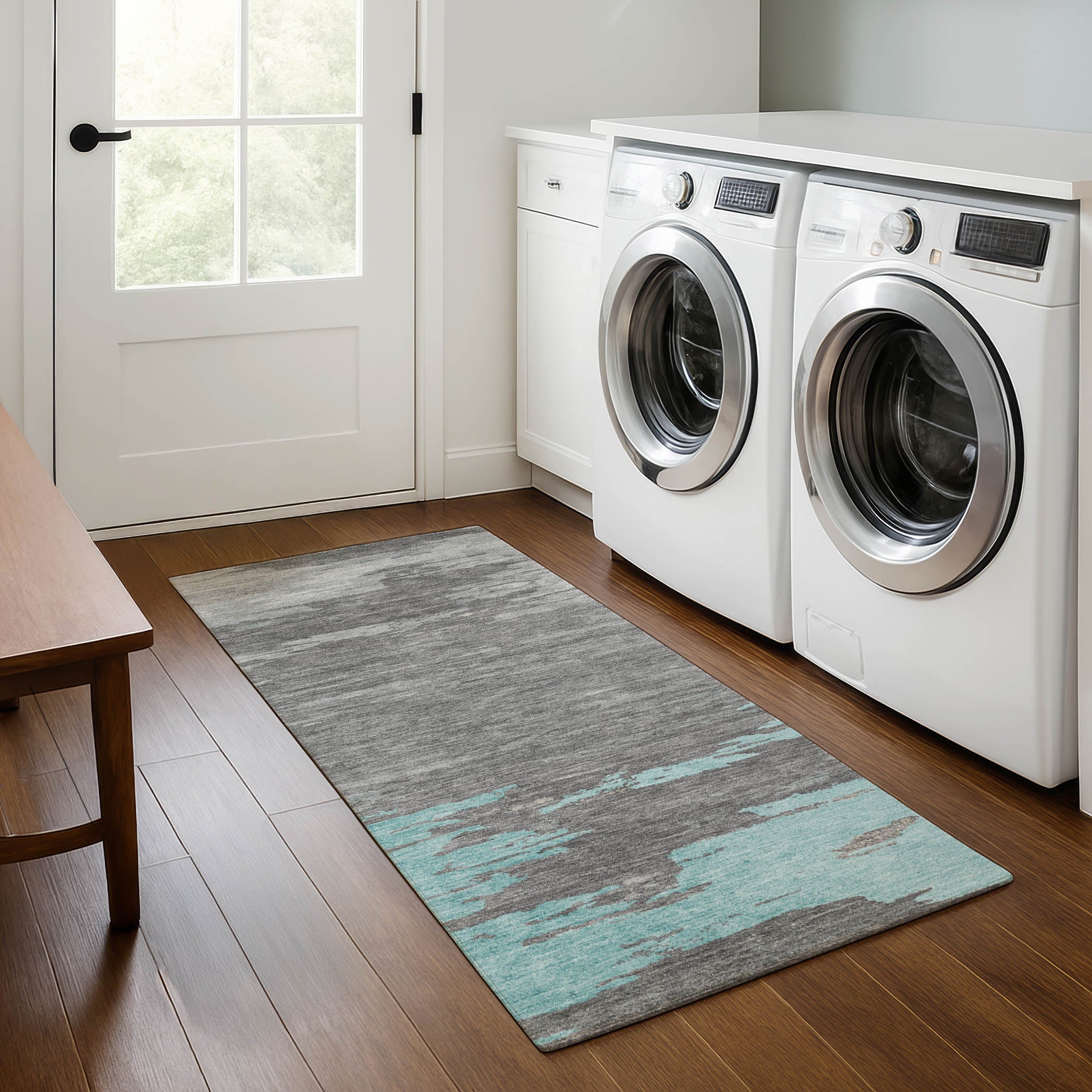 Jaipur Machine Washable Transitional Teal Rug 2'3" x 7'6" #shape_Runner
