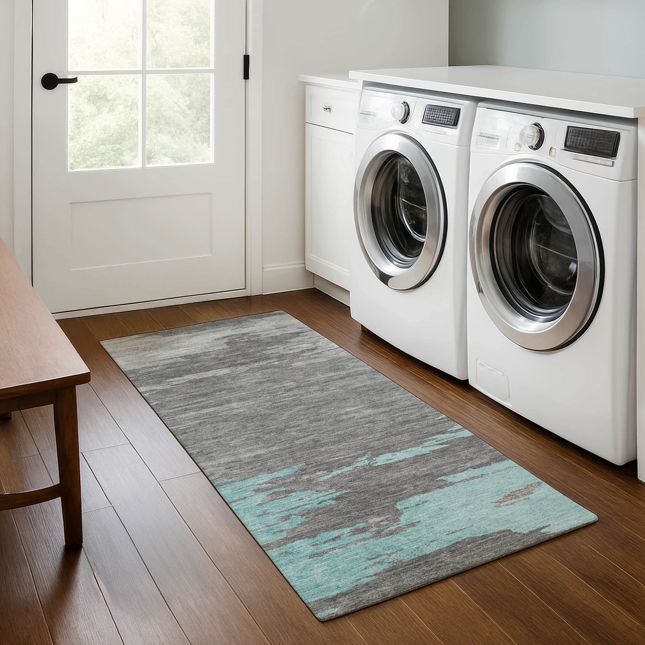 Jaipur Machine Washable Transitional Teal Rug 2'3" x 7'6" #shape_Runner