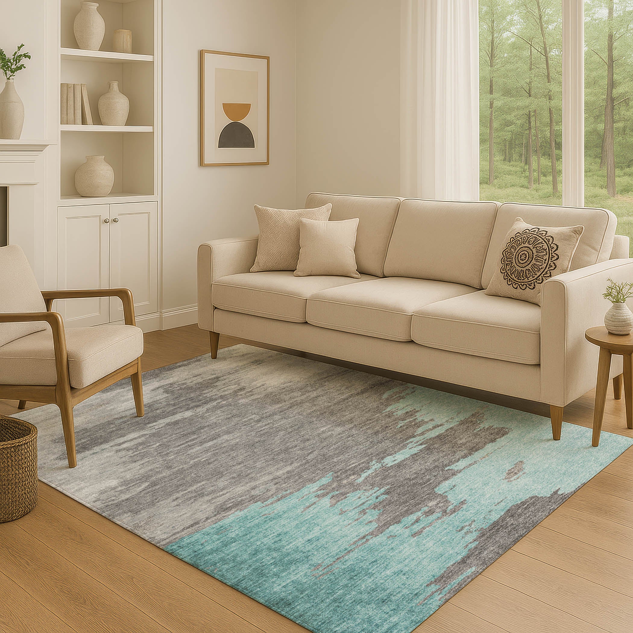 Jaipur Machine Washable Transitional Teal Rug 2'6" x 3'10" #shape_Rectangle