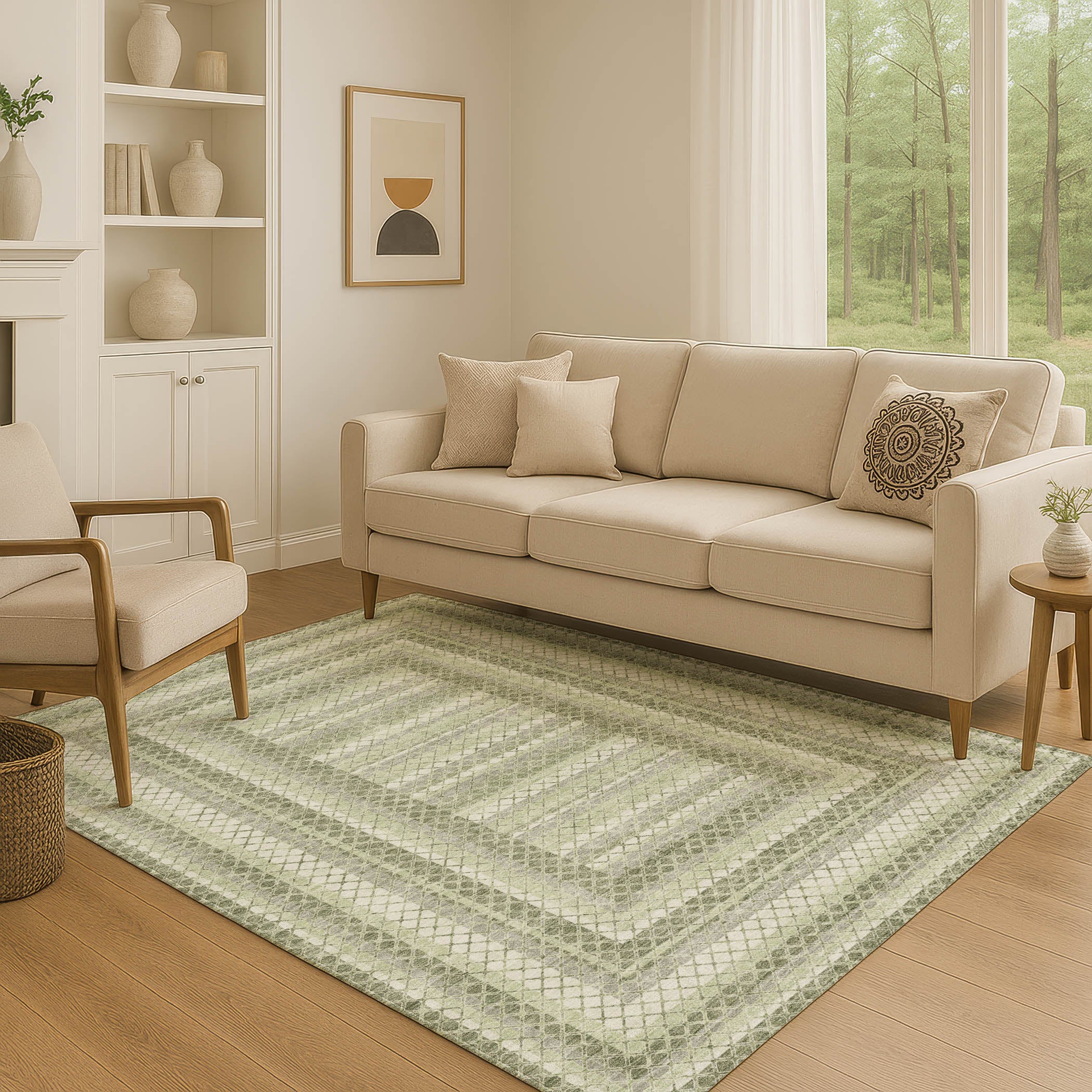 Mostar Machine Washable Transitional Aloe Green Rug 2'6" x 3'10" #shape_Rectangle