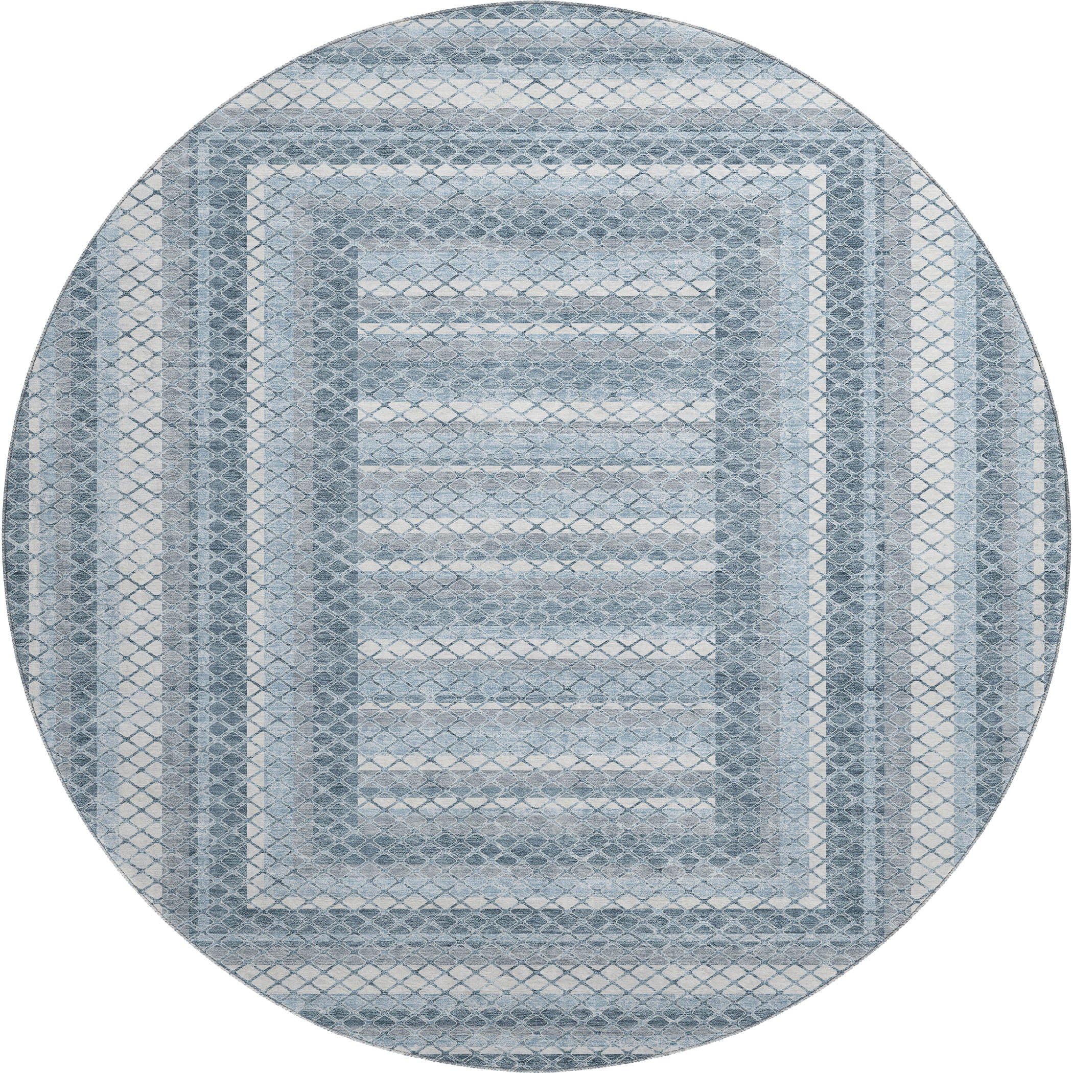 Mostar Machine Washable Transitional Denim Blue Rug 8' x 8' #shape_Round
