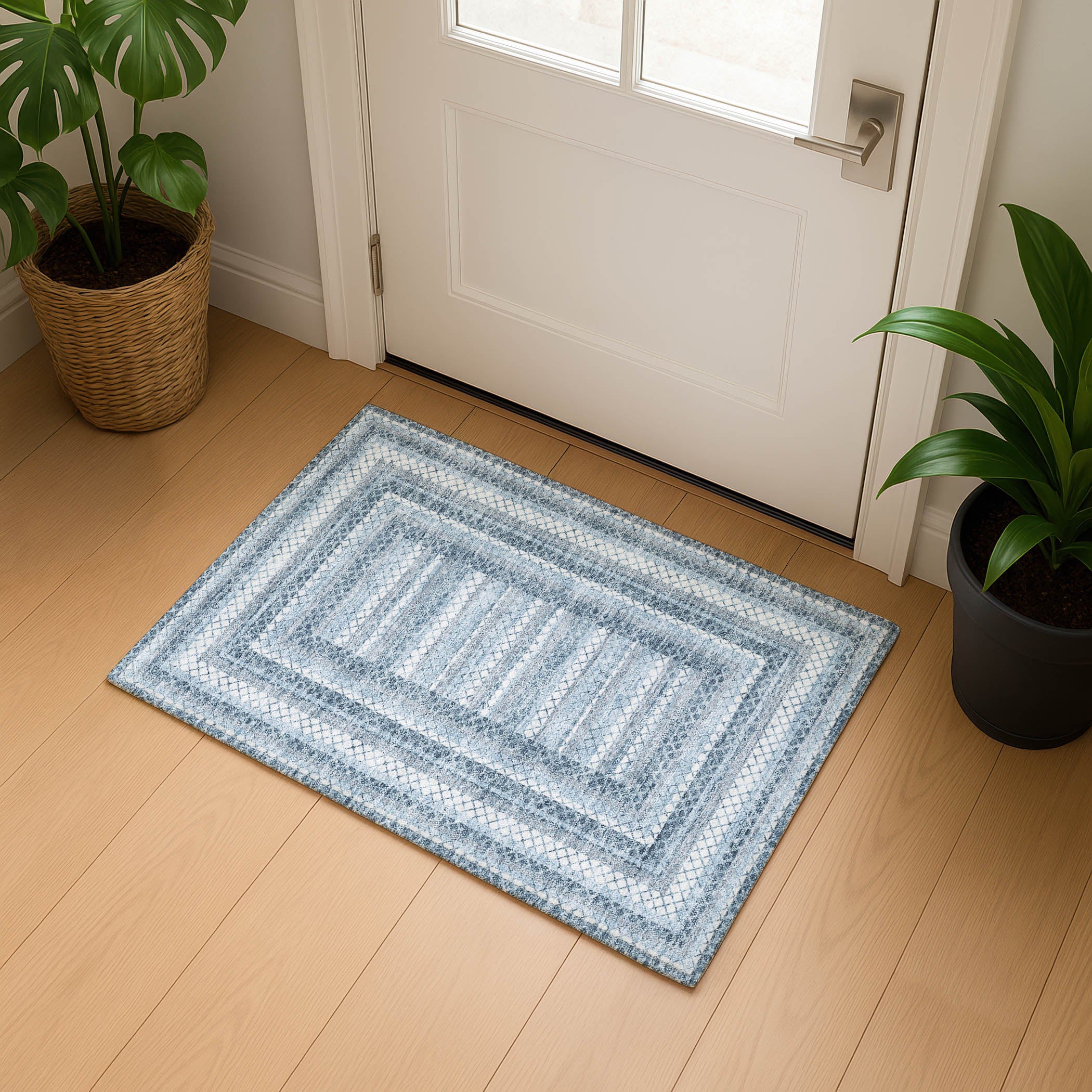 Mostar Machine Washable Transitional Denim Blue Rug 1'8" x 2'6" #shape_Rectangle