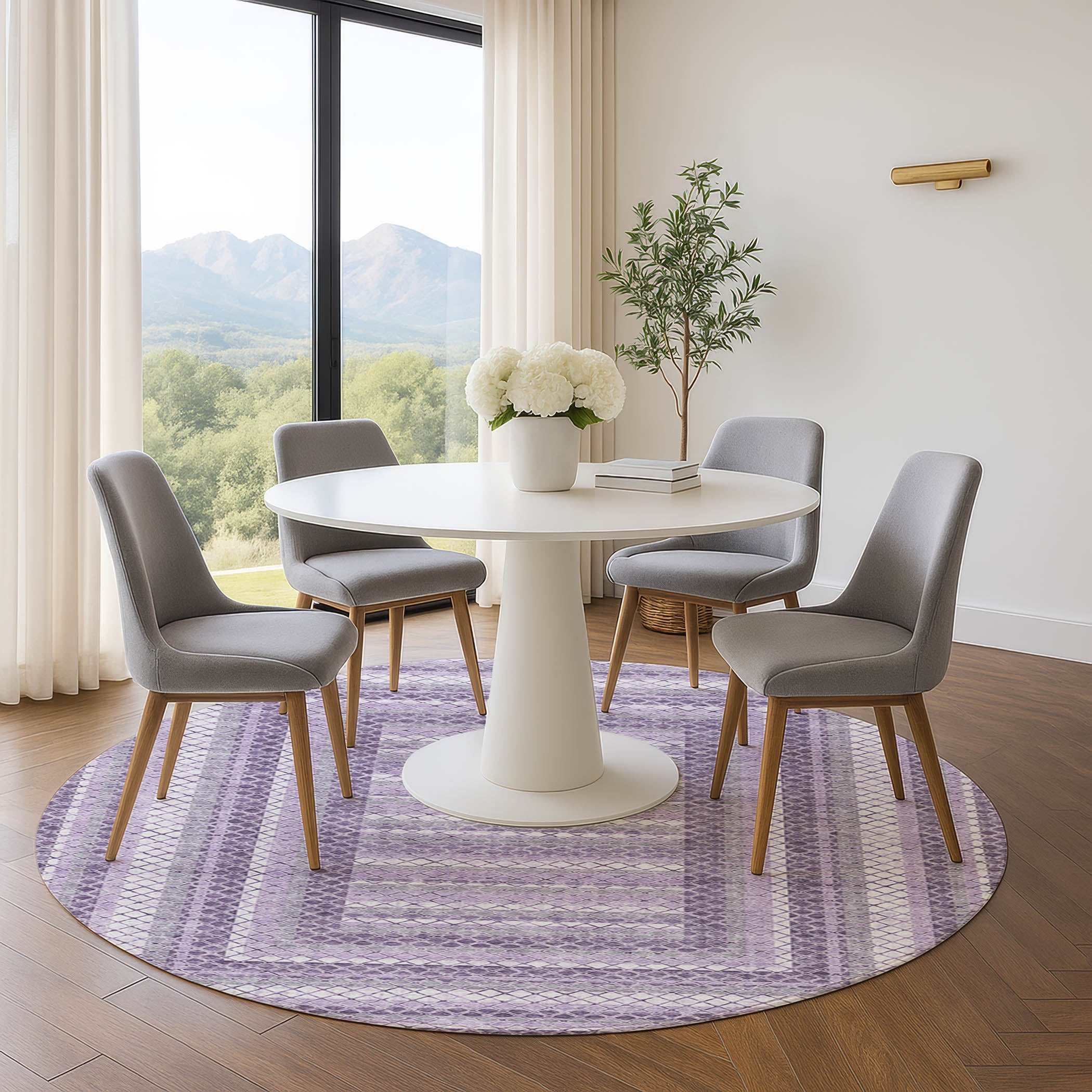 Mostar Machine Washable Transitional Lavender Purple Rug 8' x 8' #shape_Round