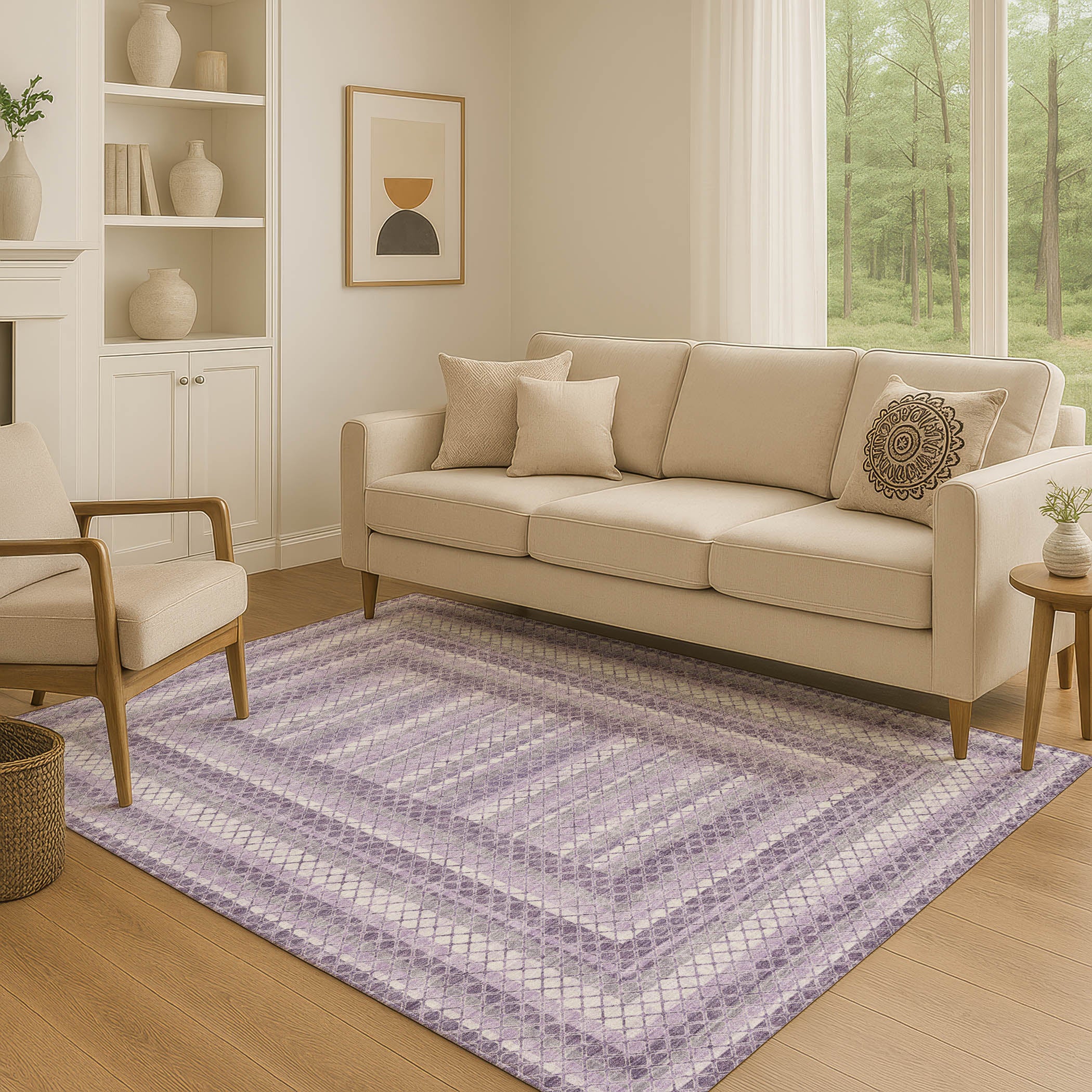 Mostar Machine Washable Transitional Lavender Purple Rug 2'6" x 3'10" #shape_Rectangle