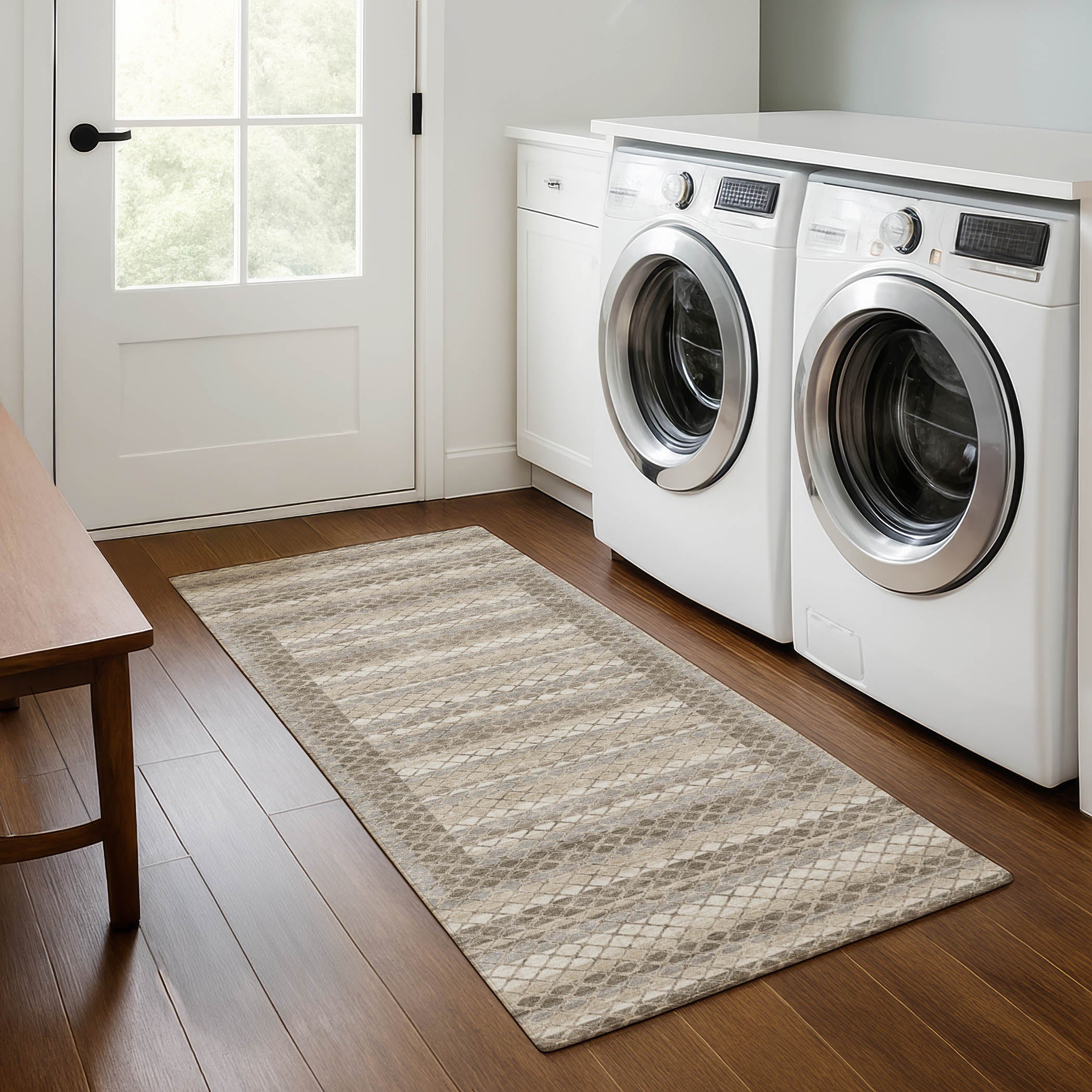 Mostar Machine Washable Transitional Taupe Brown Rug 2'3" x 7'6" #shape_Runner