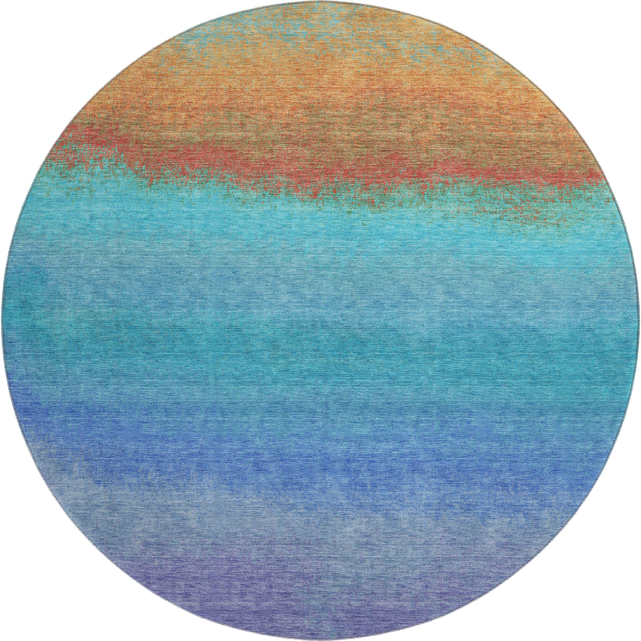 Mdina Machine Washable Transitional Aqua Teal Rug 8' x 8' #shape_Round