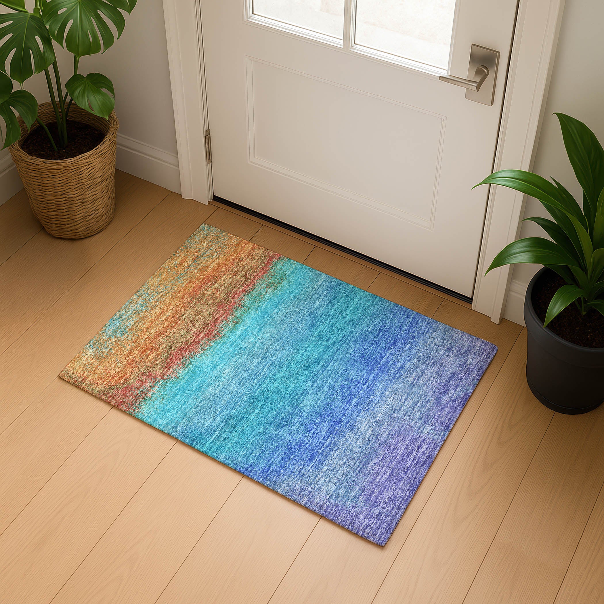 Mdina Machine Washable Transitional Aqua Teal Rug 1'8" x 2'6" #shape_Rectangle