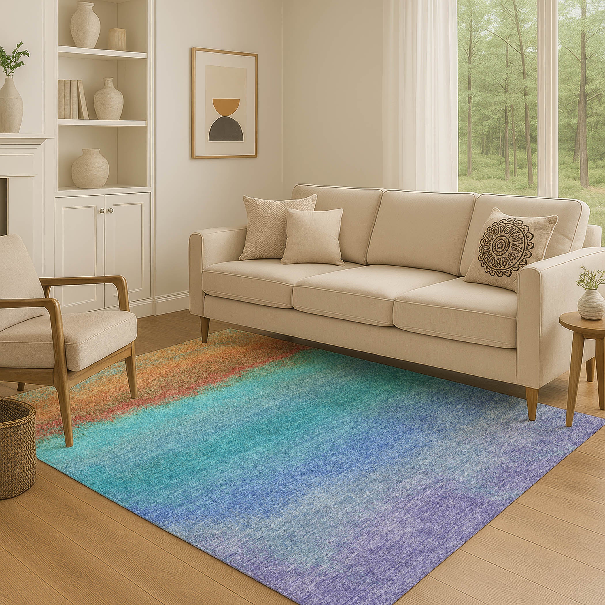 Mdina Machine Washable Transitional Aqua Teal Rug 2'6" x 3'10" #shape_Rectangle
