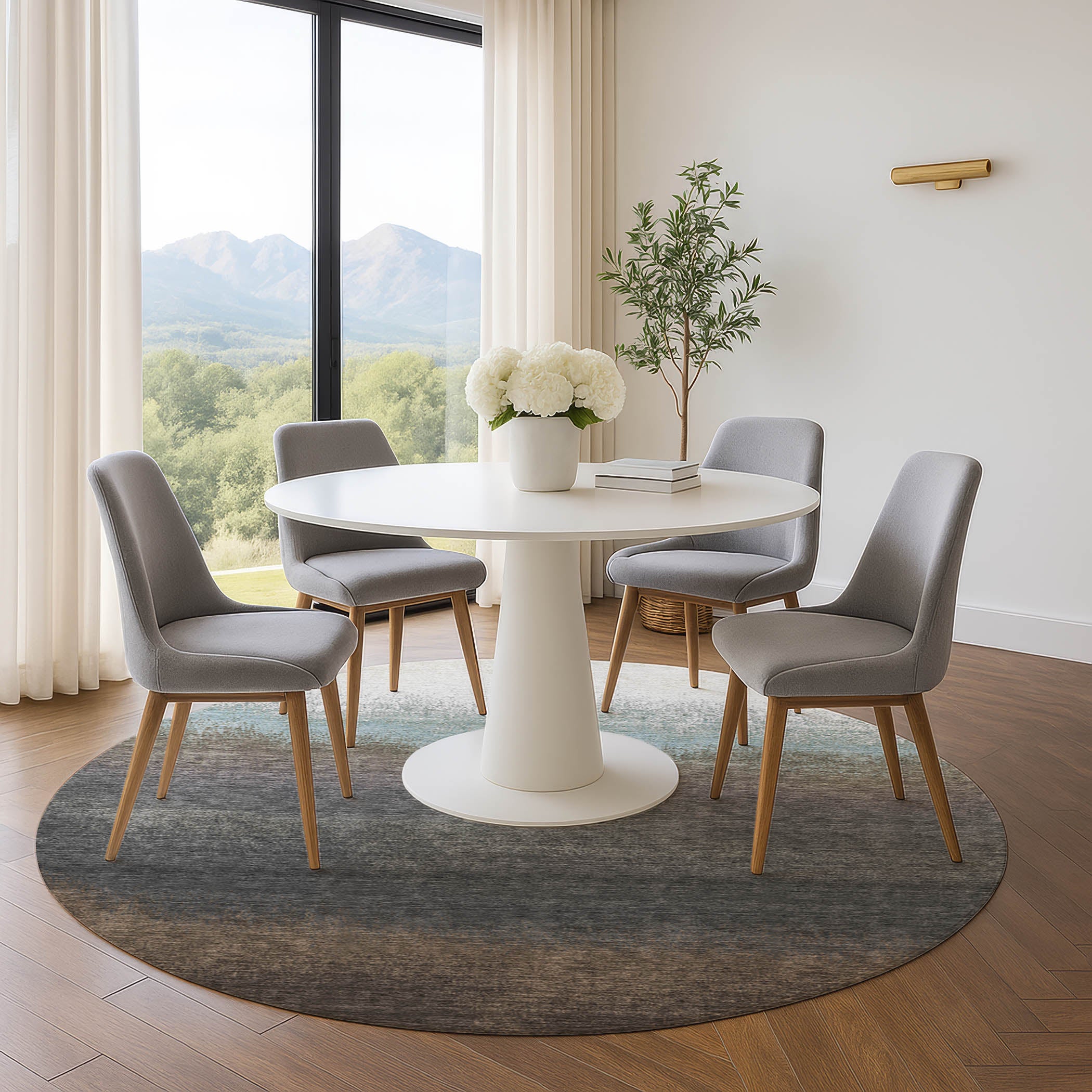 Mdina Machine Washable Transitional Brown Rug 8' x 8' #shape_Round