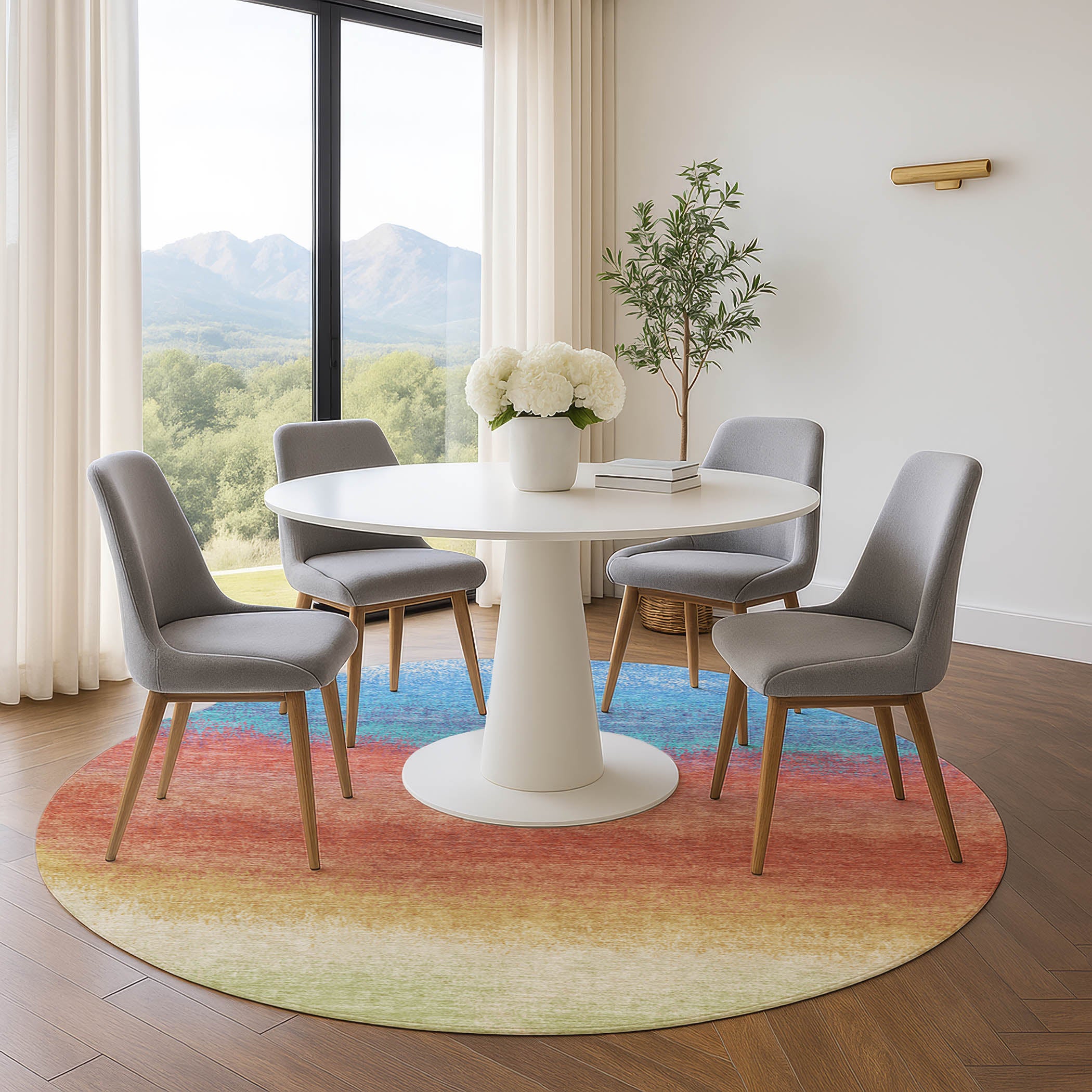 Mdina Machine Washable Transitional Coral Orange Rug 8' x 8' #shape_Round