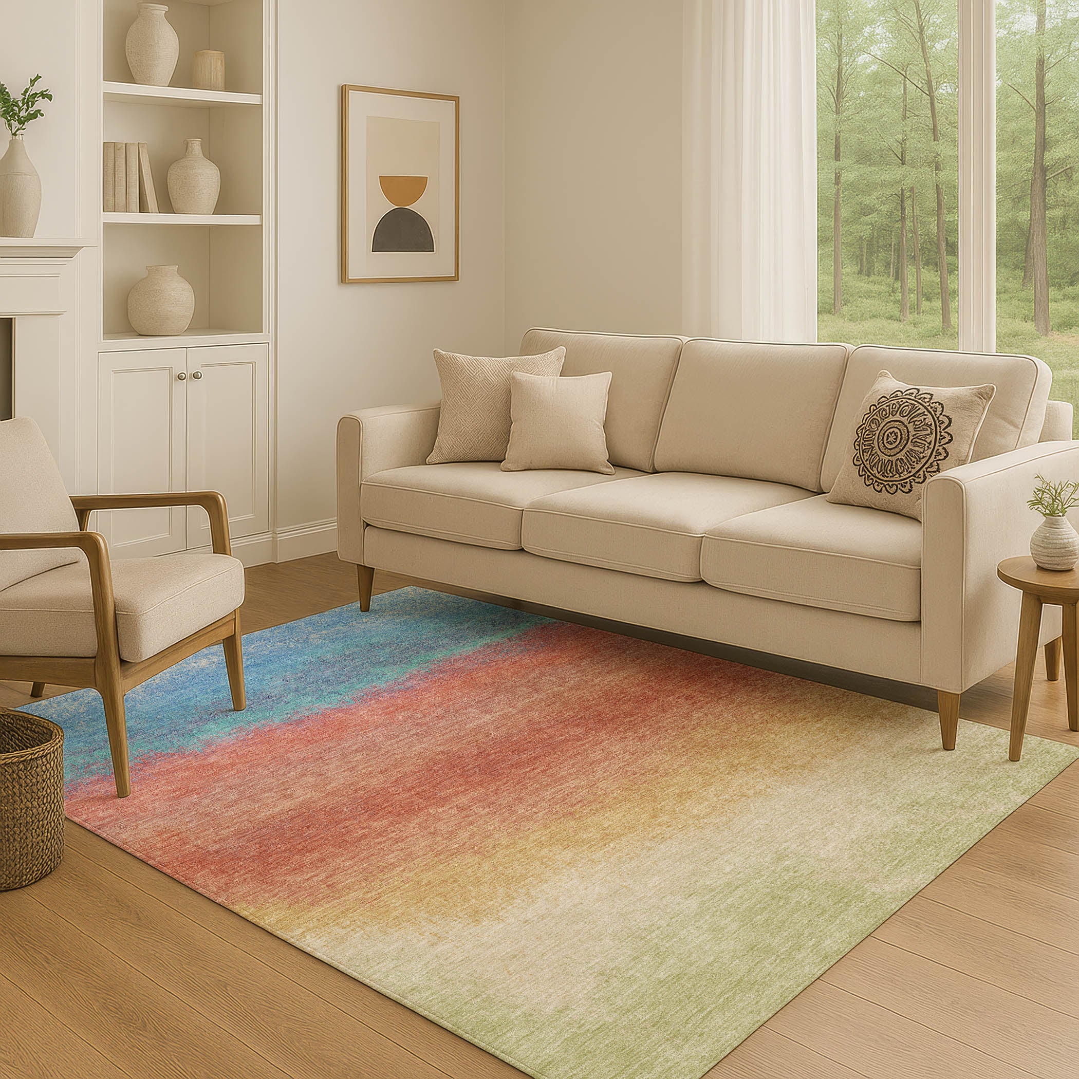 Mdina Machine Washable Transitional Coral Orange Rug 2'6" x 3'10" #shape_Rectangle