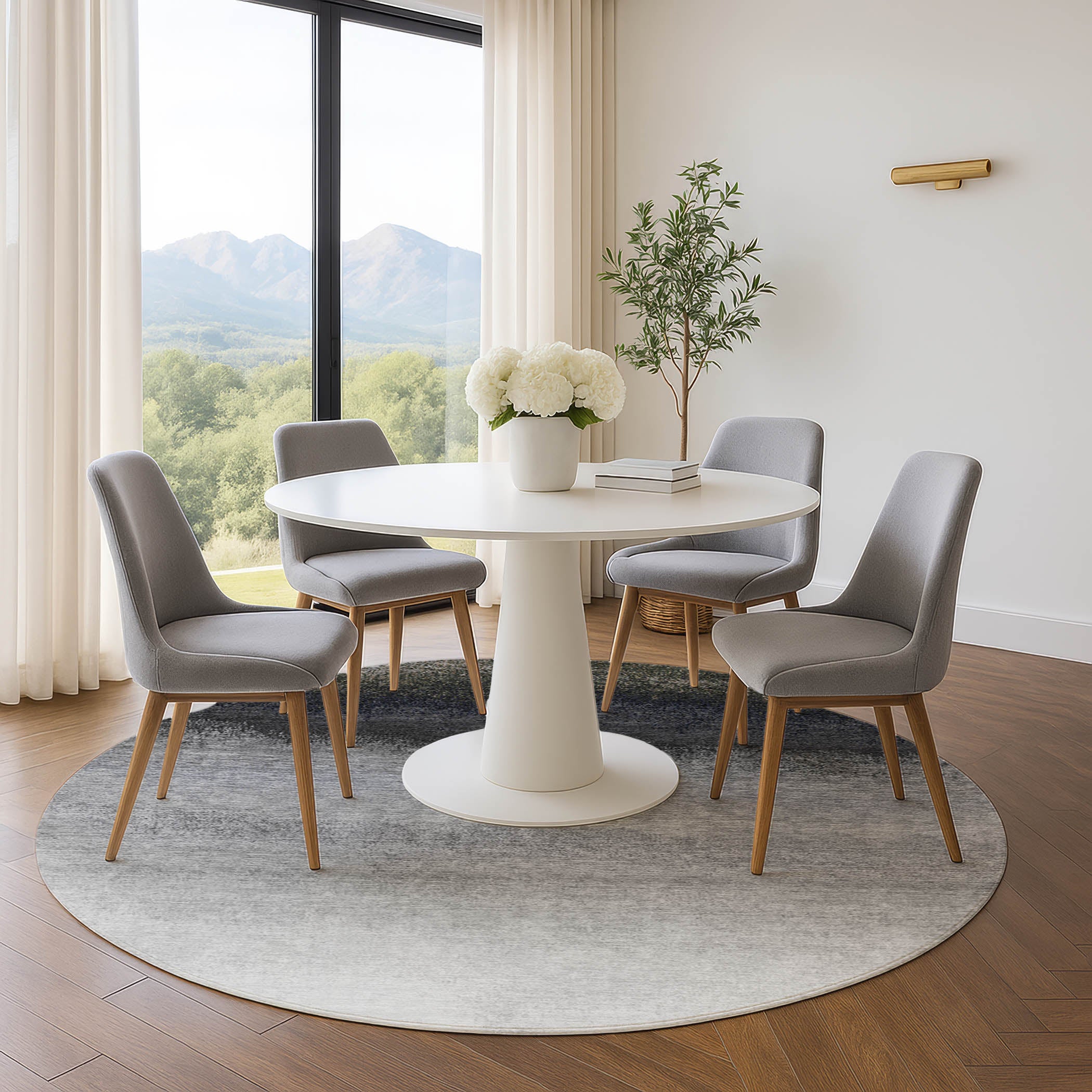 Mdina Machine Washable Transitional Silver Gray Rug 8' x 8' #shape_Round
