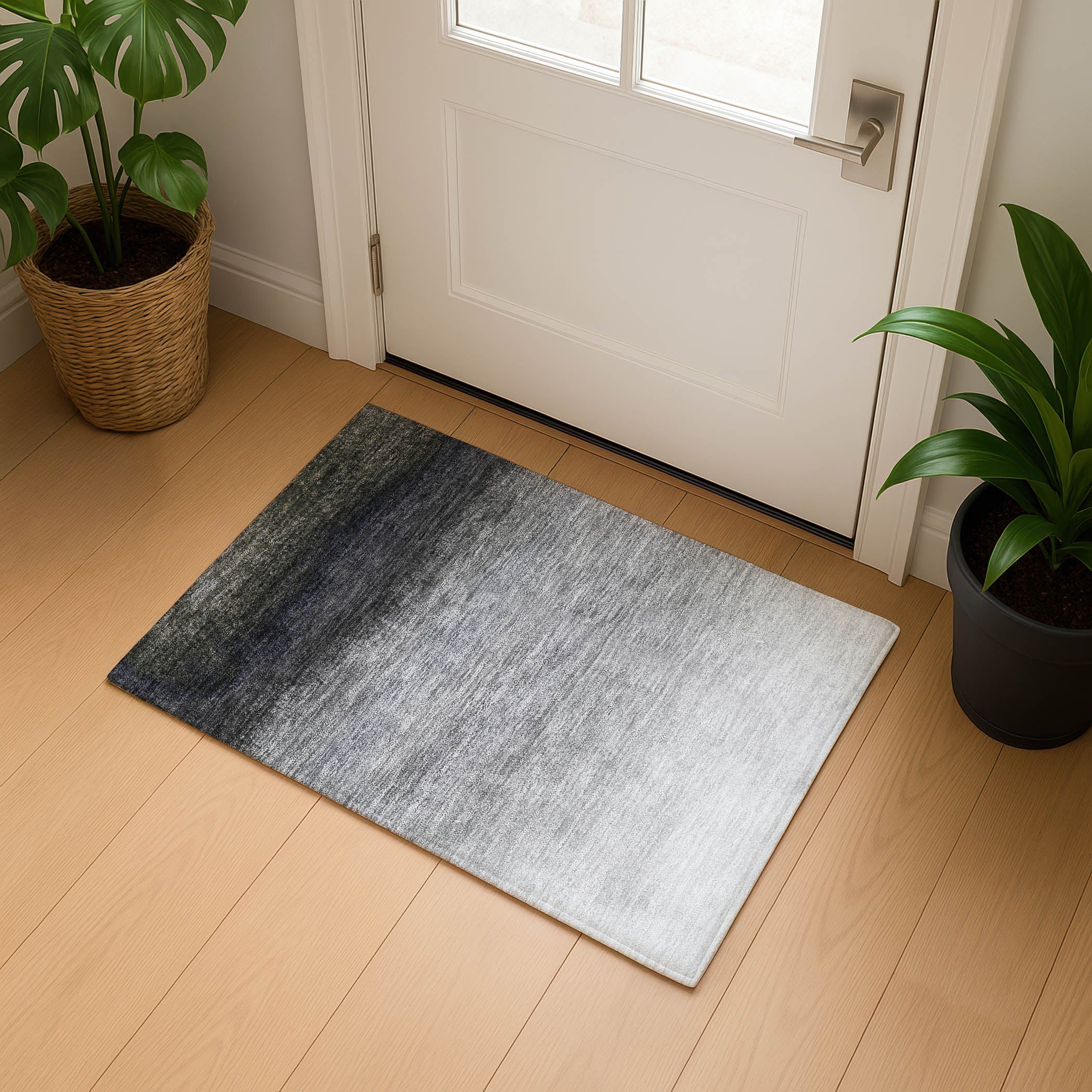 Mdina Machine Washable Transitional Silver Gray Rug 1'8" x 2'6" #shape_Rectangle