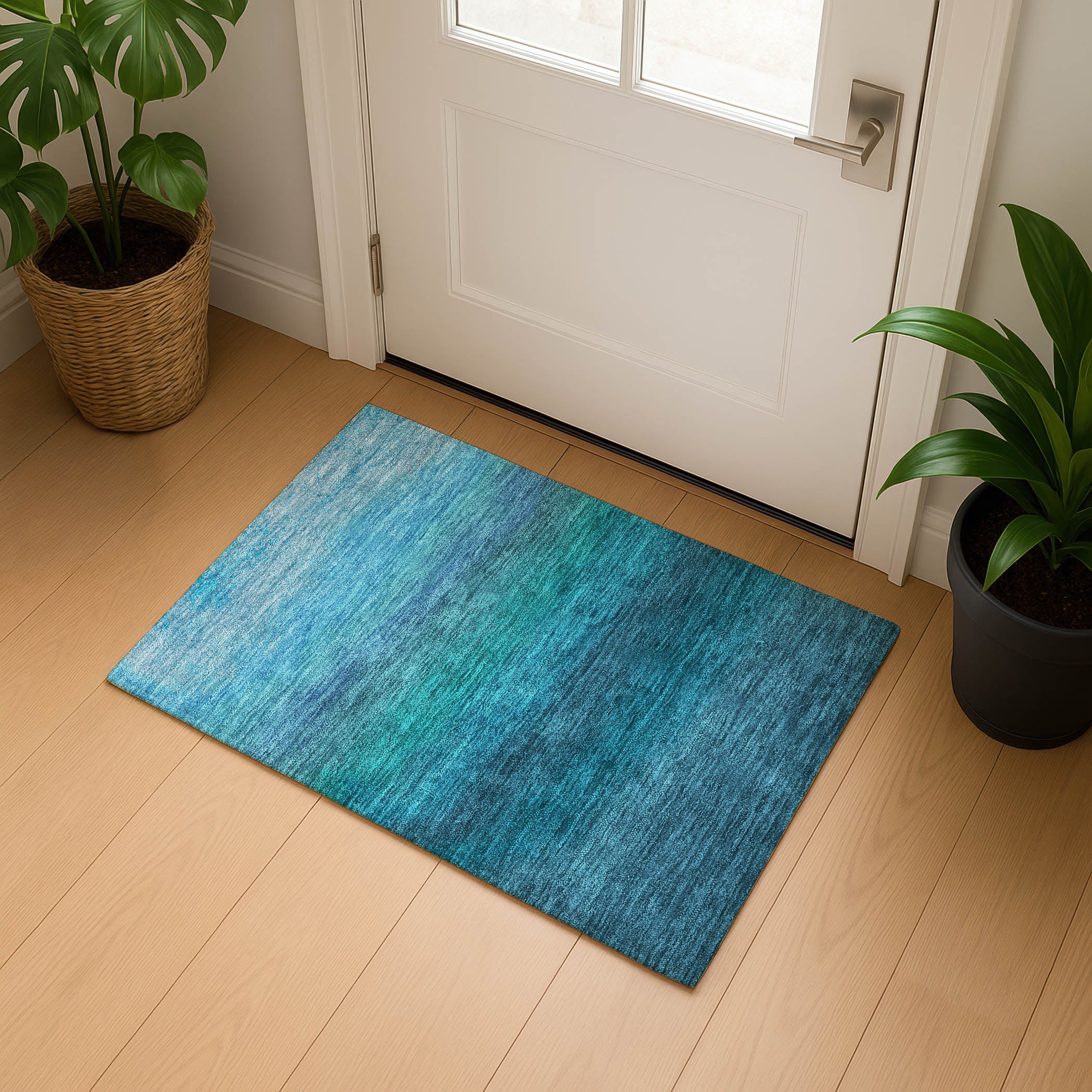 Mdina Machine Washable Transitional Teal Rug 1'8" x 2'6" #shape_Rectangle