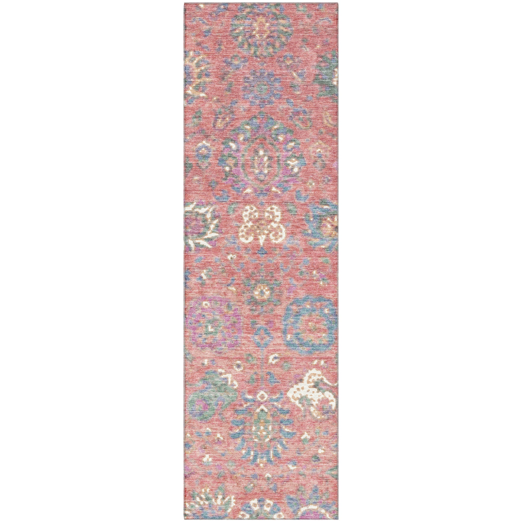 Queenstown Machine Washable Traditional Coral Orange Rug 2'3" x 7'6" #shape_Runner