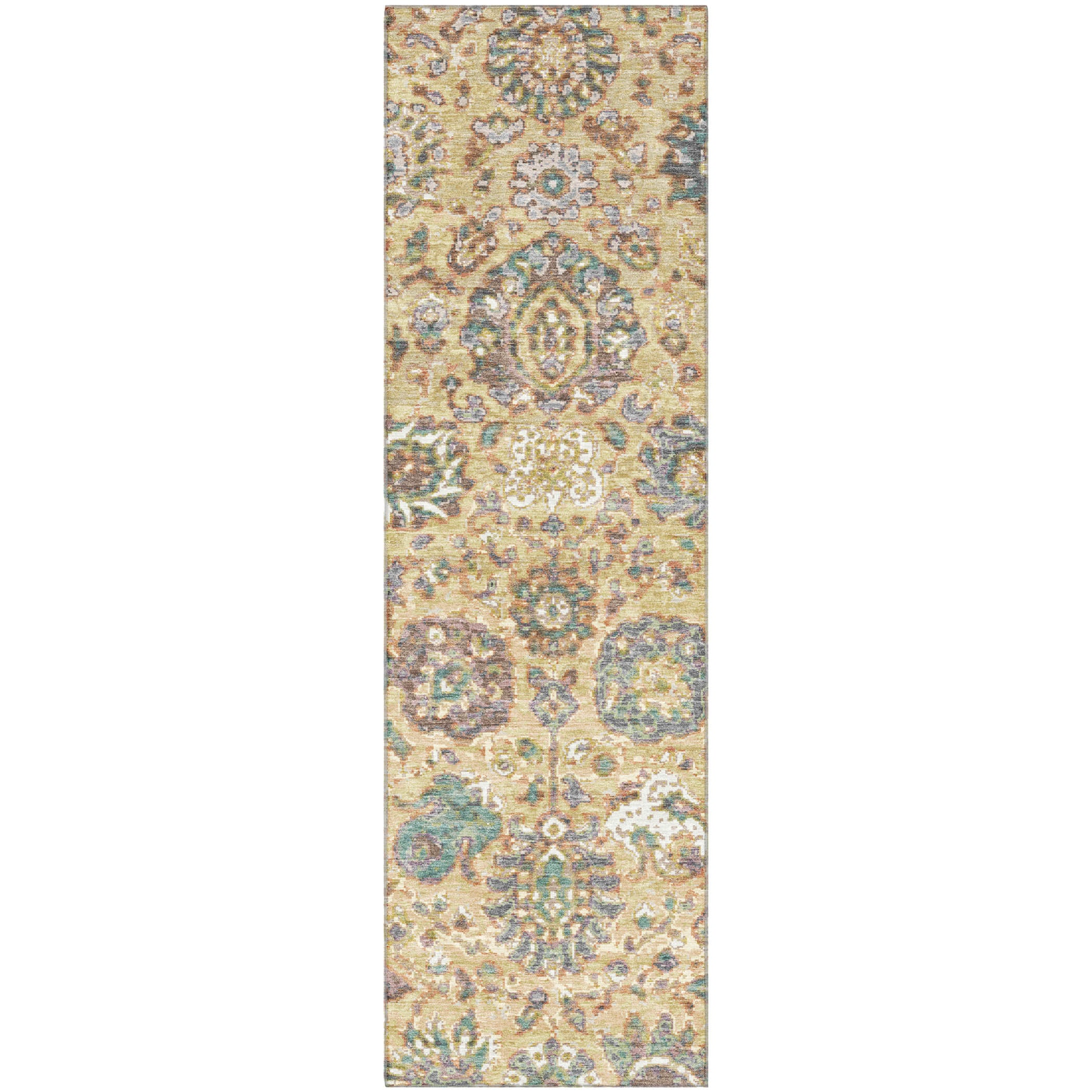 Queenstown Machine Washable Traditional Gold Rug 2'3" x 7'6" #shape_Runner