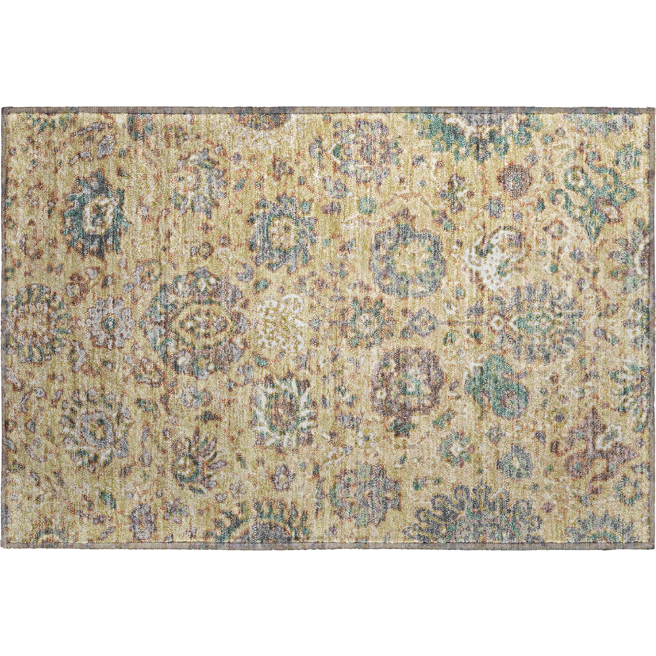 Queenstown Machine Washable Traditional Gold Rug 1'8" x 2'6" #shape_Rectangle
