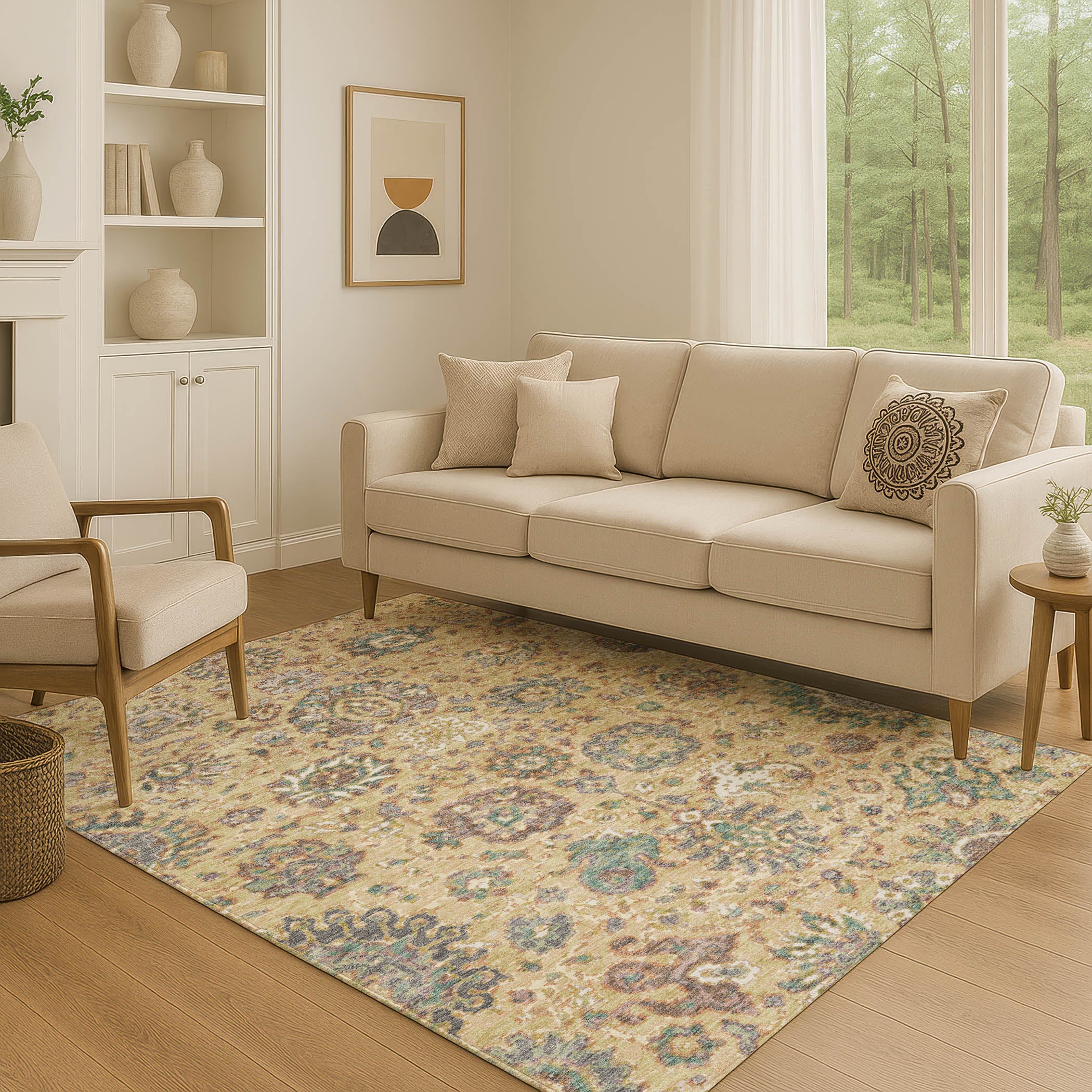 Queenstown Machine Washable Traditional Gold Rug 2'6" x 3'10" #shape_Rectangle