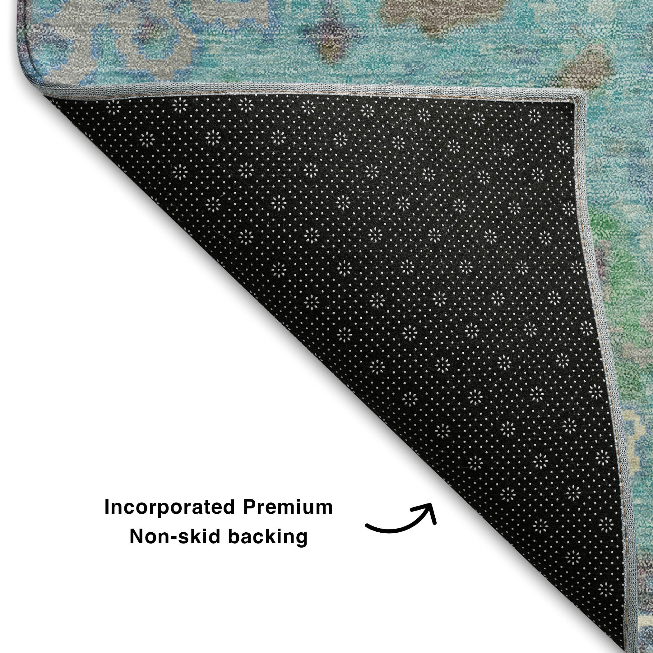 Queenstown Machine Washable Traditional Teal Rug 1'8" x 2'6" #shape_Rectangle