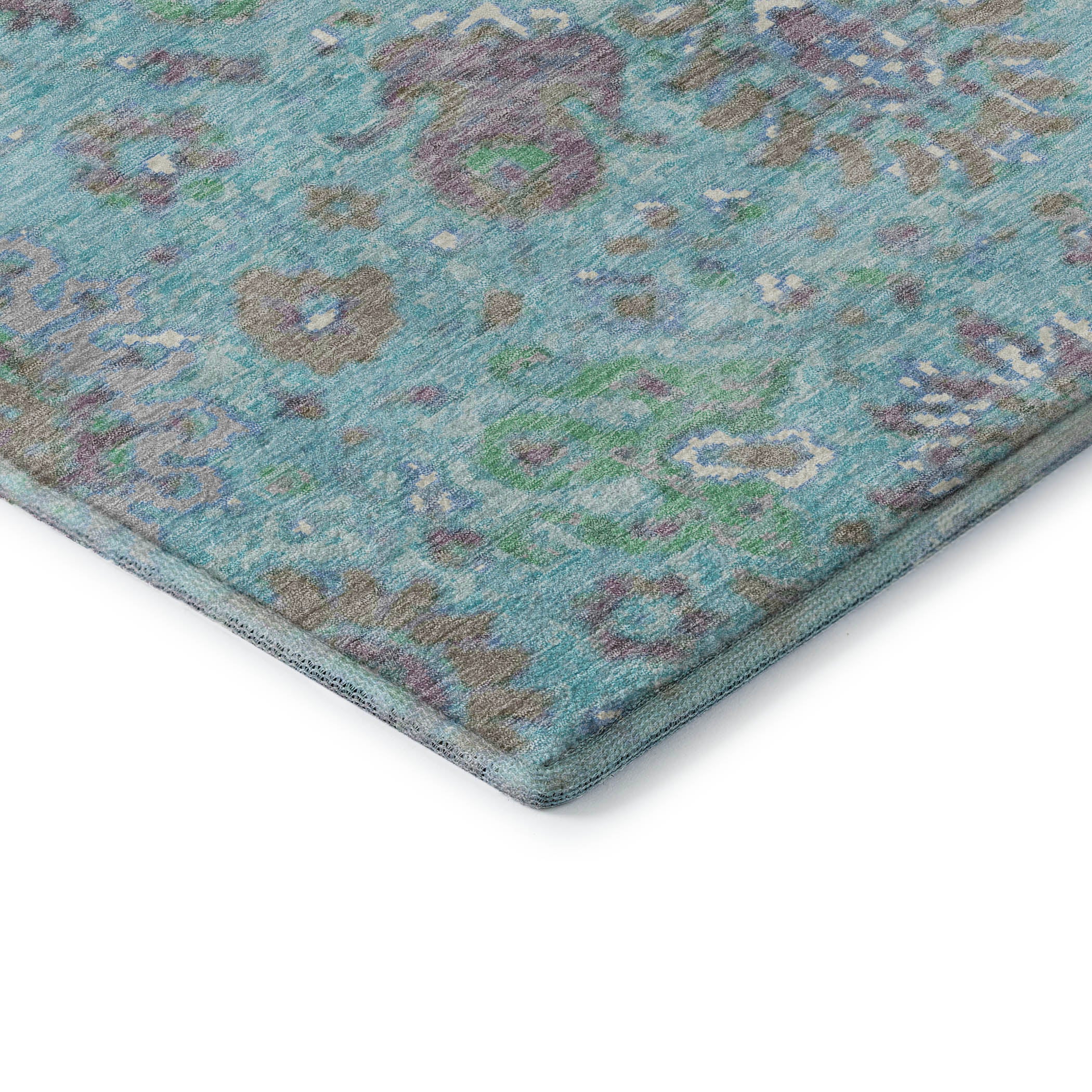 Queenstown Machine Washable Traditional Teal Rug 1'8" x 2'6" #shape_Rectangle