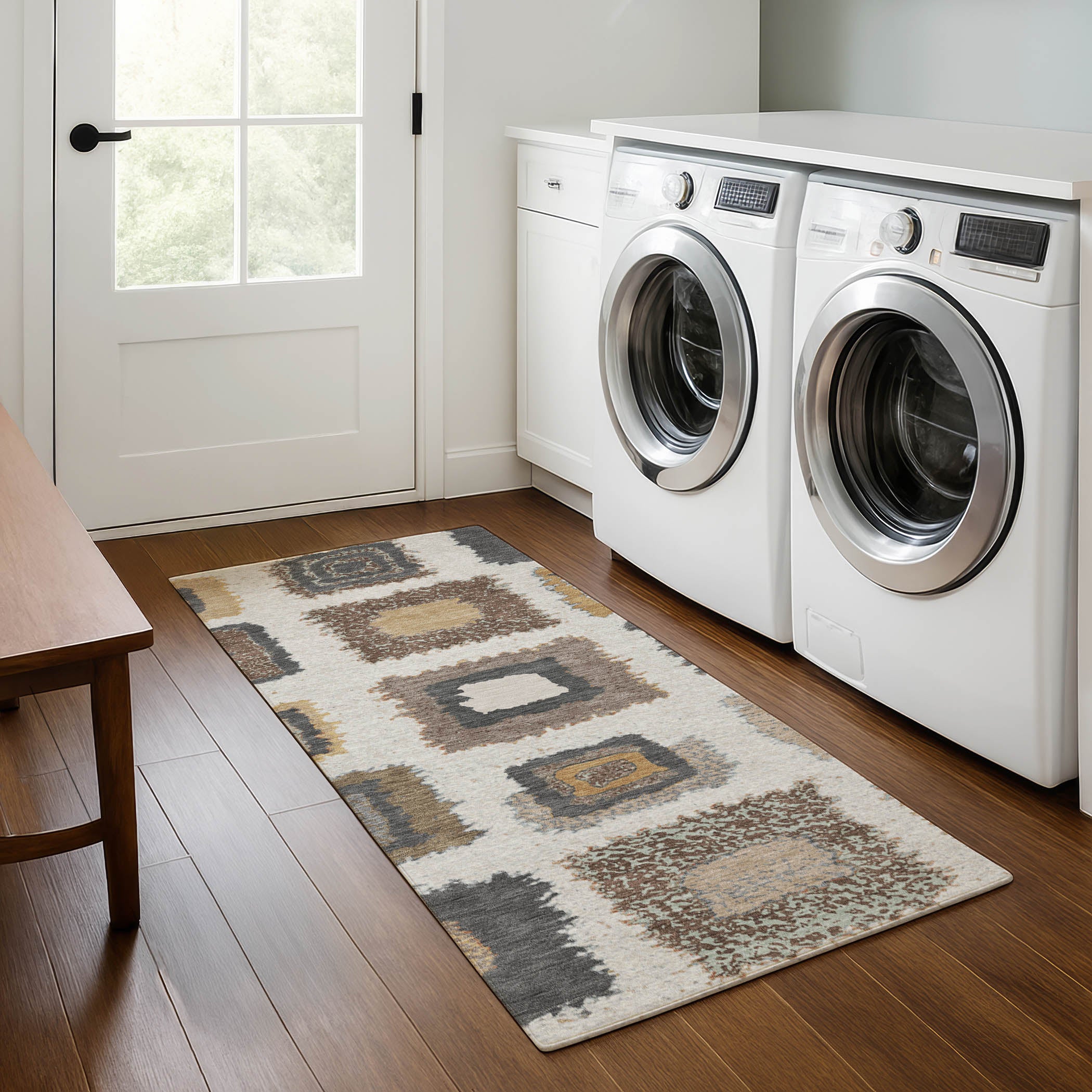 Mdina Machine Washable Transitional Ivory Rug 2'3" x 7'6" #shape_Runner