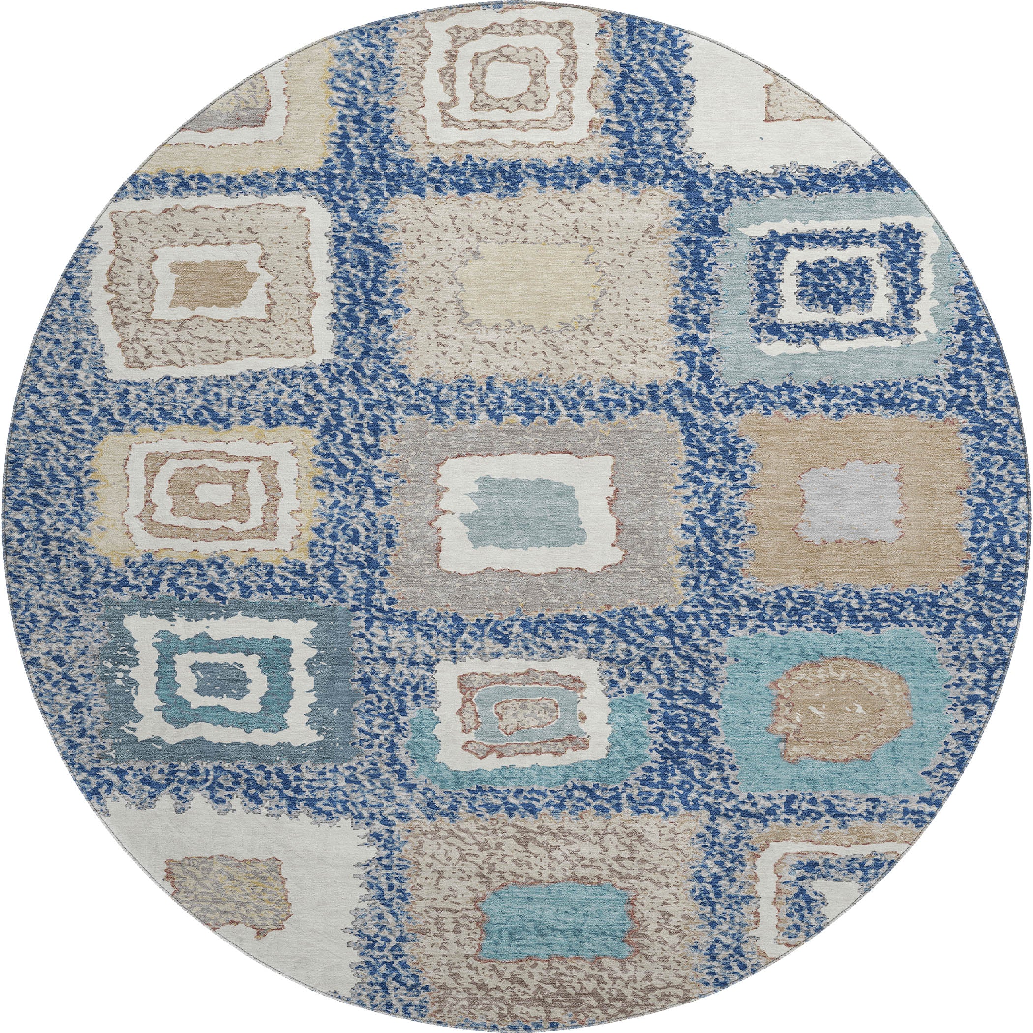 Mdina Machine Washable Transitional Navy Blue Rug 8' x 8' #shape_Round