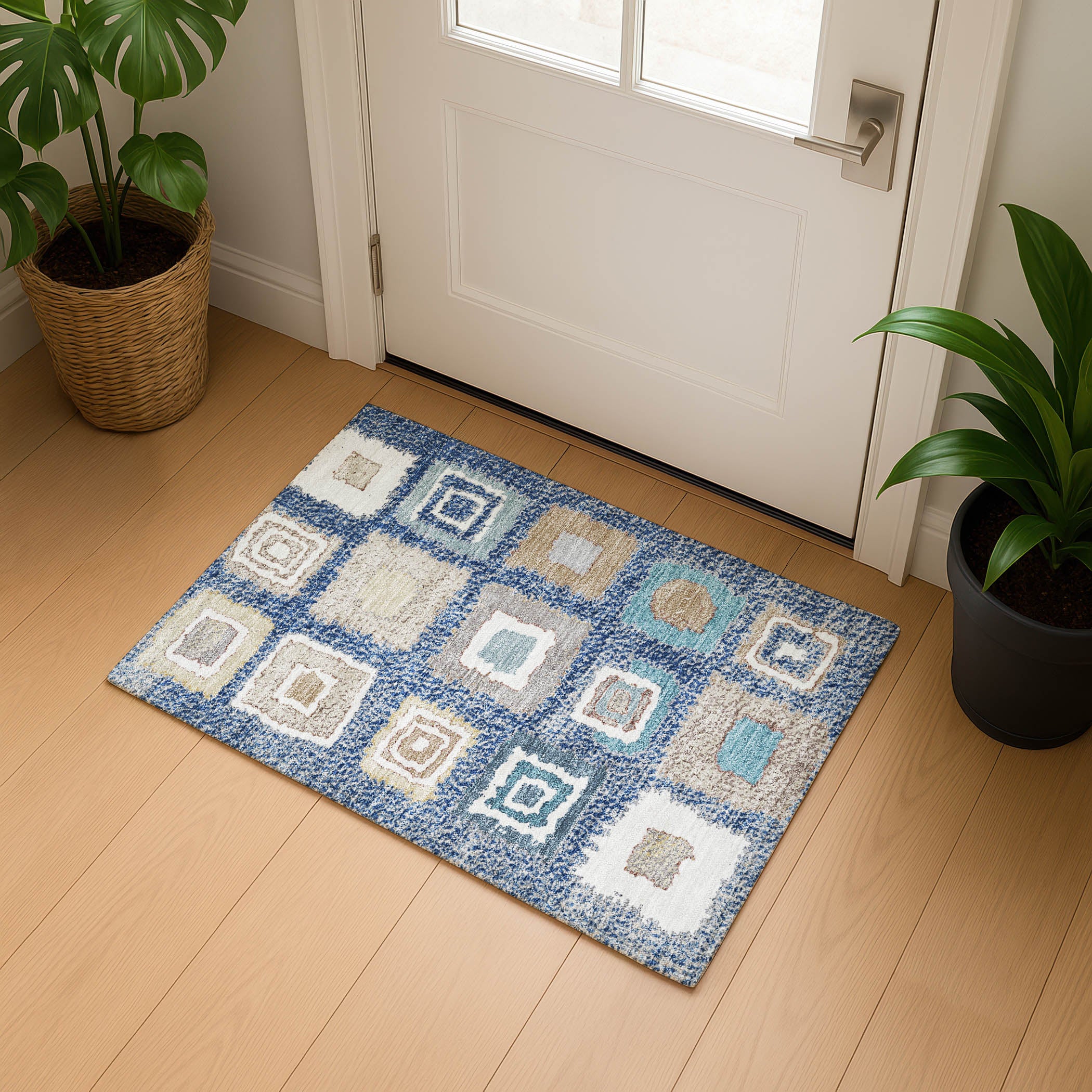 Mdina Machine Washable Transitional Navy Blue Rug 1'8" x 2'6" #shape_Rectangle