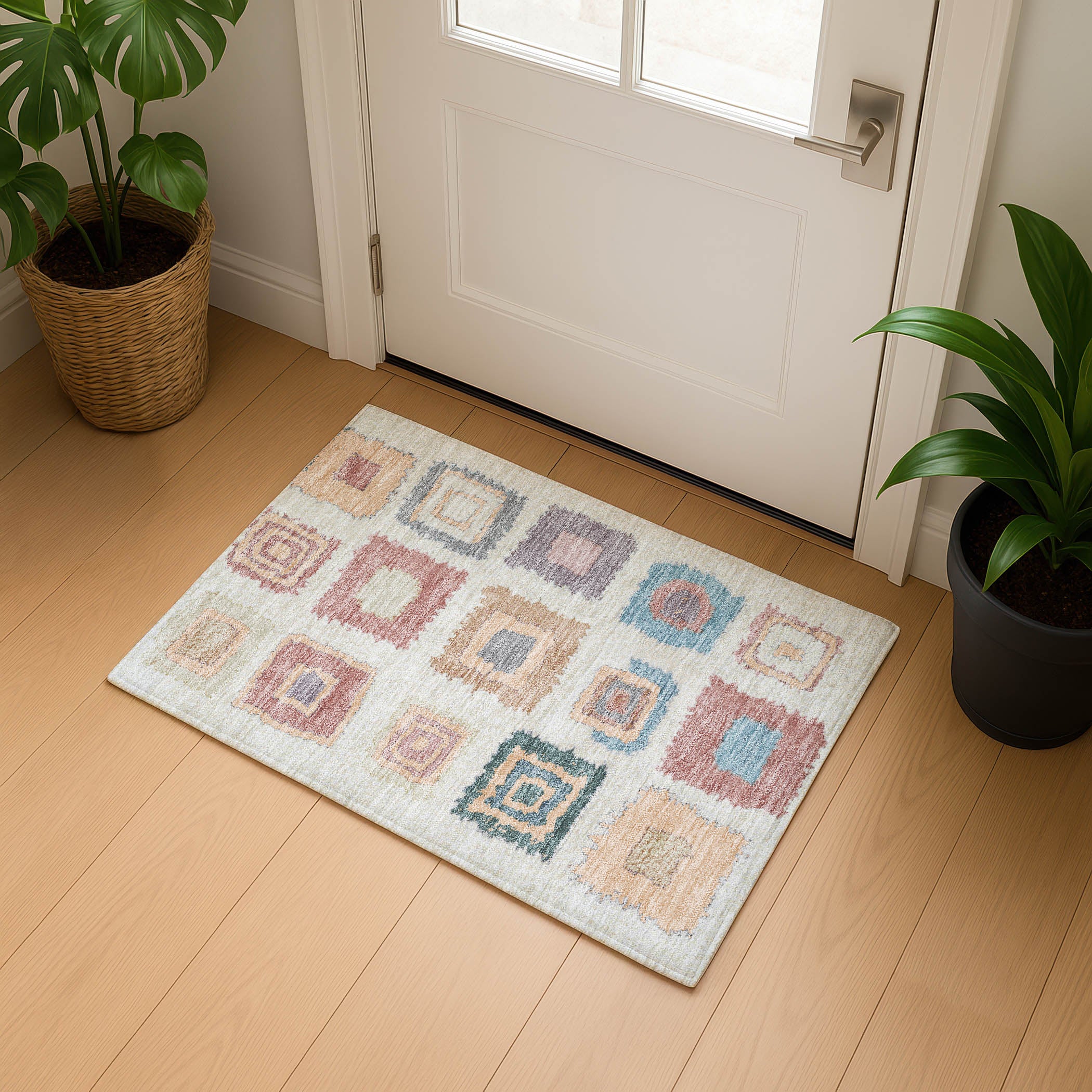 Mdina Machine Washable Transitional Peach Orange Rug 1'8" x 2'6" #shape_Rectangle