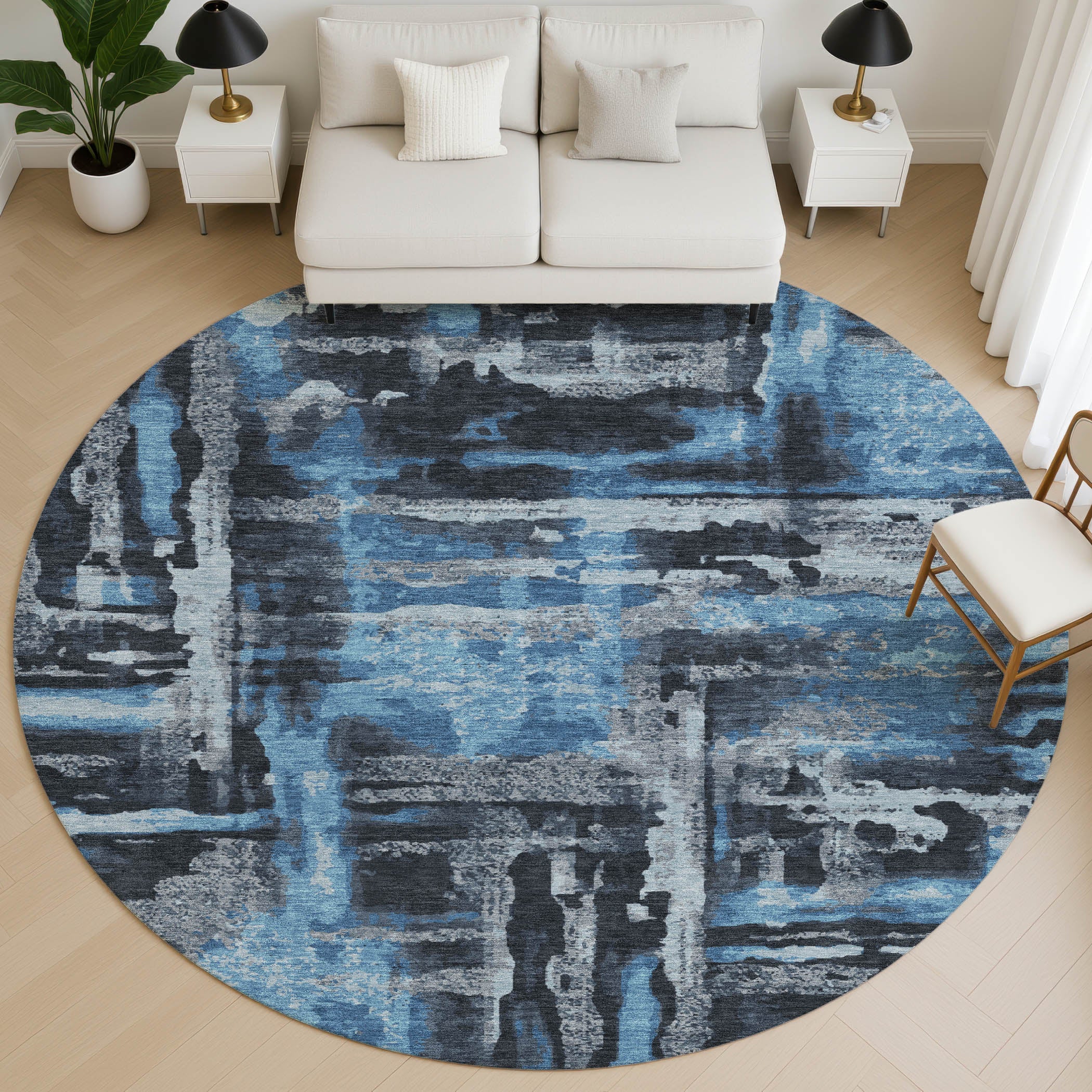 Lucerne Machine Washable Transitional Black Rug 8' x 8' #shape_Round
