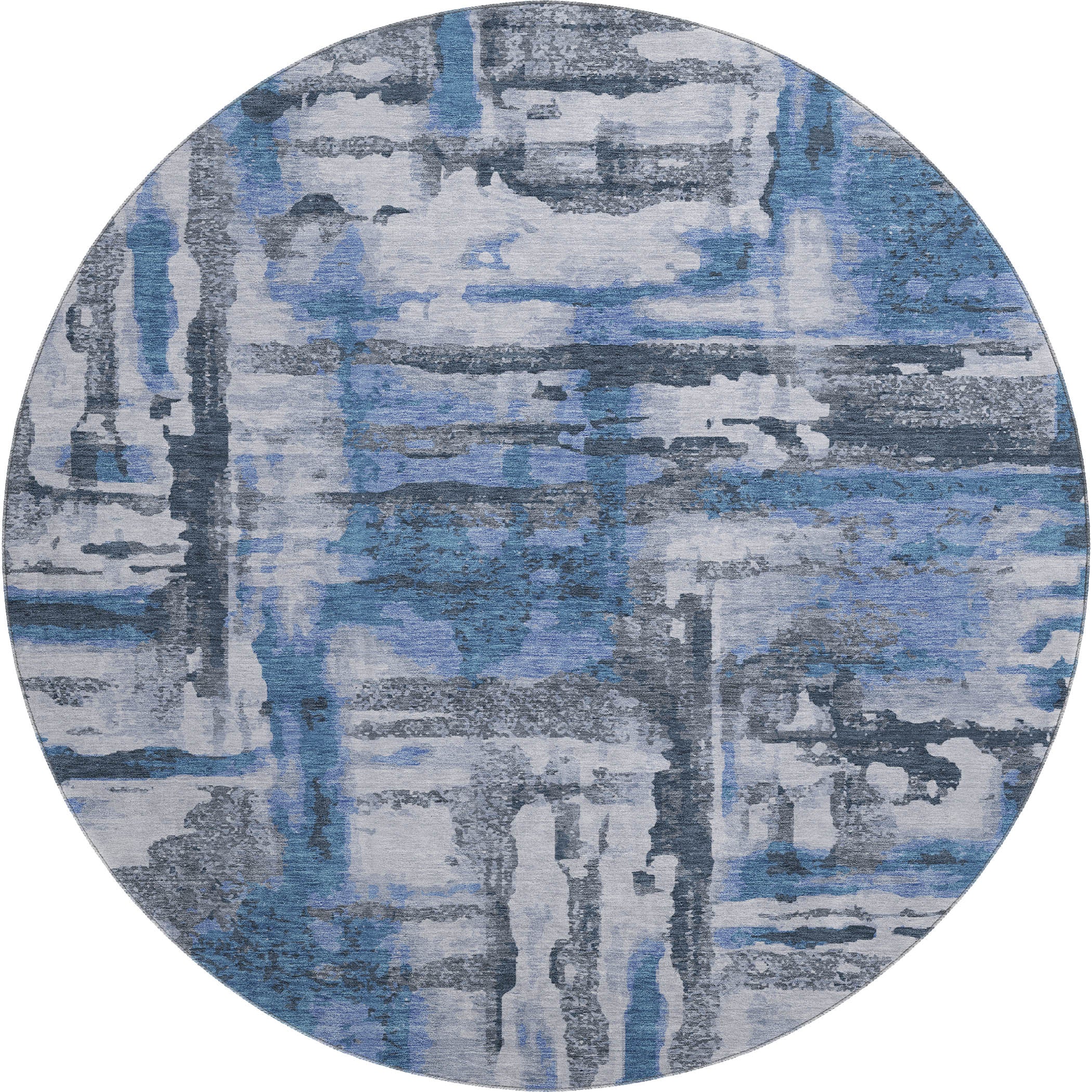 Lucerne Machine Washable Transitional Blue Rug 8' x 8' #shape_Round