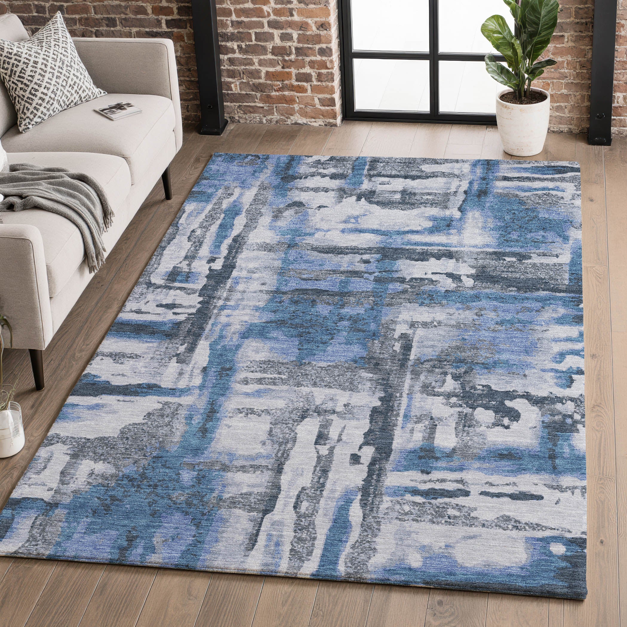 Lucerne Machine Washable Transitional Blue Rug 2'6" x 3'10" #shape_Rectangle