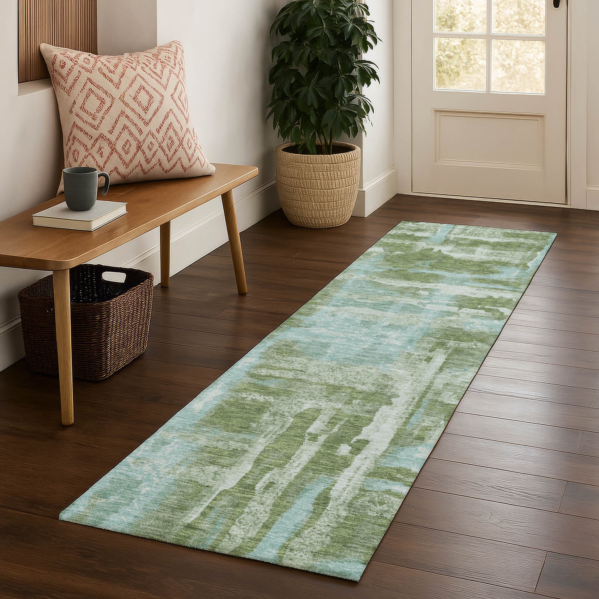 Lucerne Machine Washable Transitional Cactus Green Rug 2'3" x 7'6" #shape_Runner
