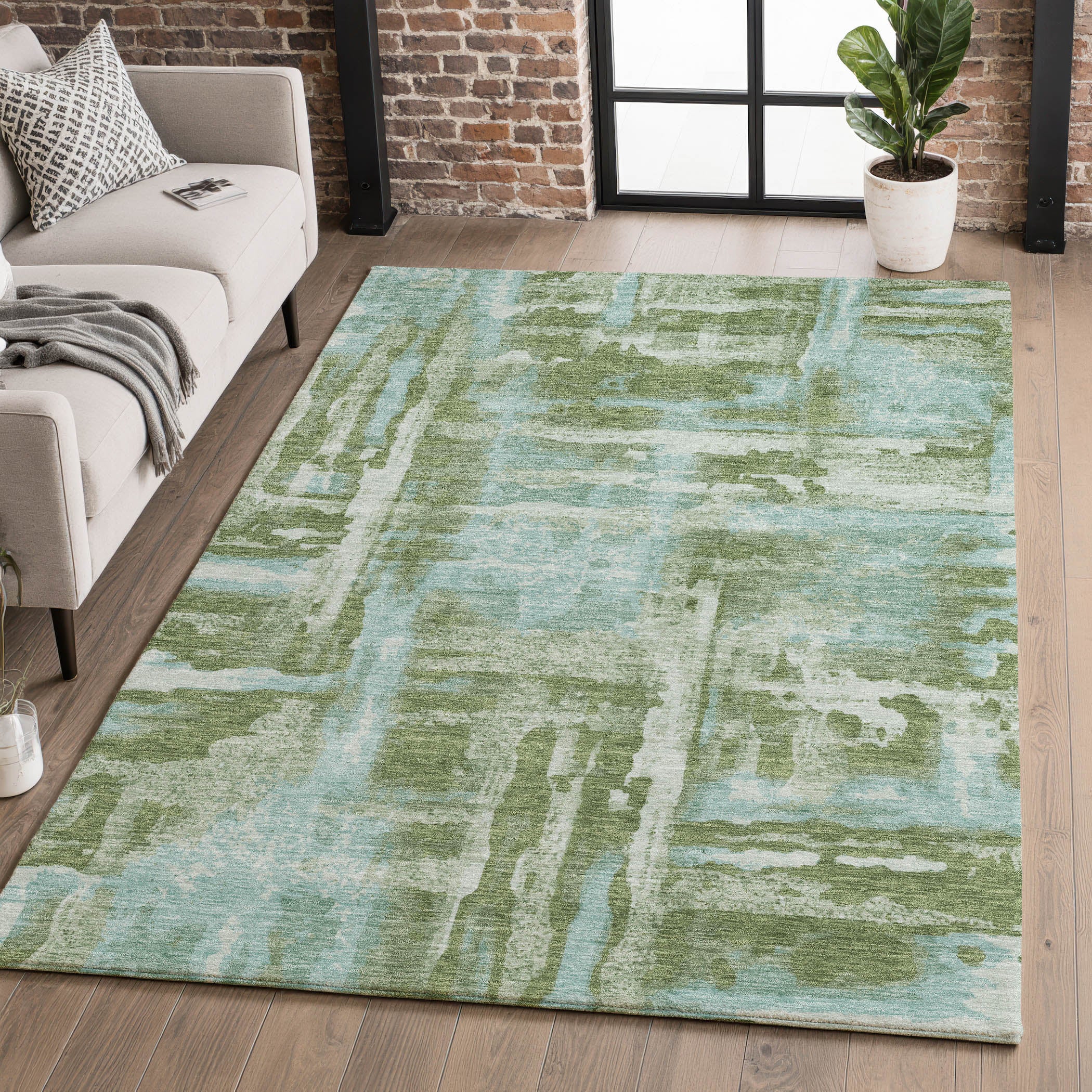 Lucerne Machine Washable Transitional Cactus Green Rug 2'6" x 3'10" #shape_Rectangle