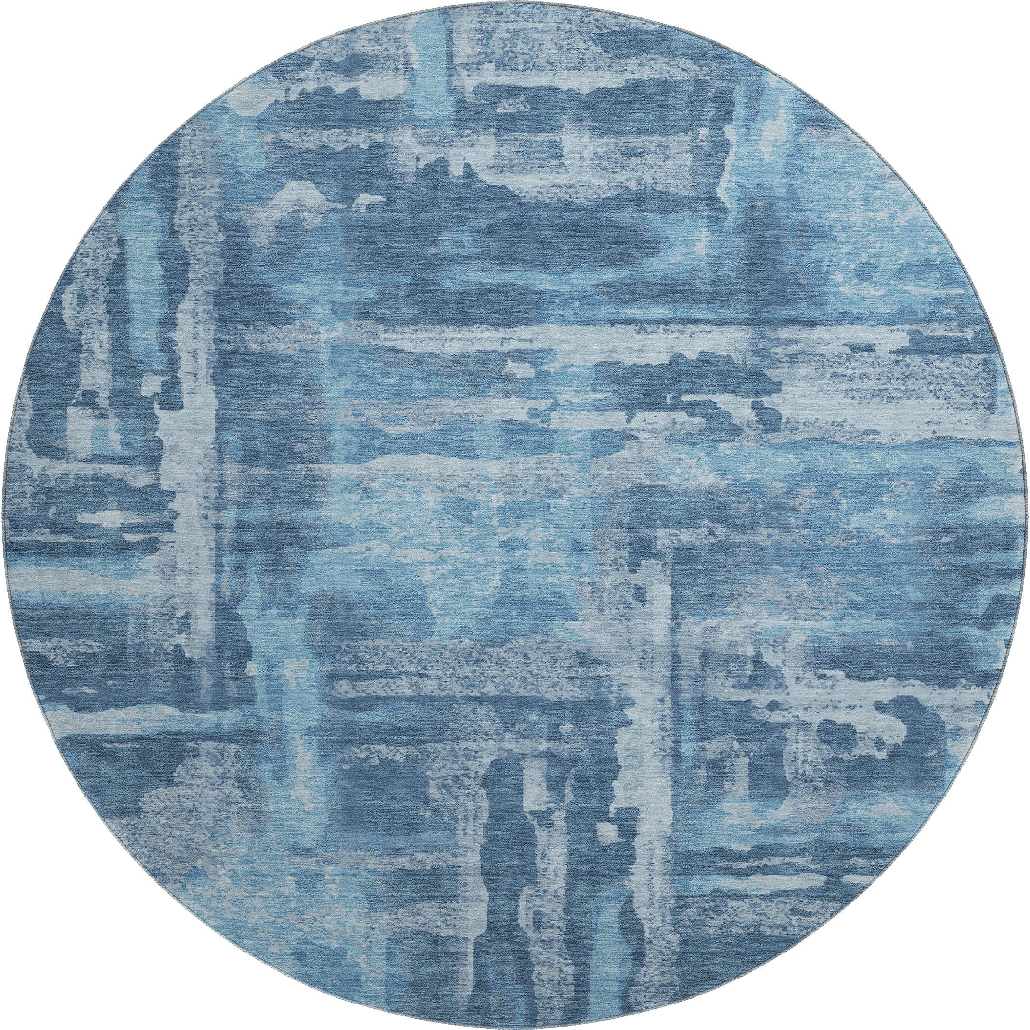 Lucerne Machine Washable Transitional Denim Blue Rug 8' x 8' #shape_Round