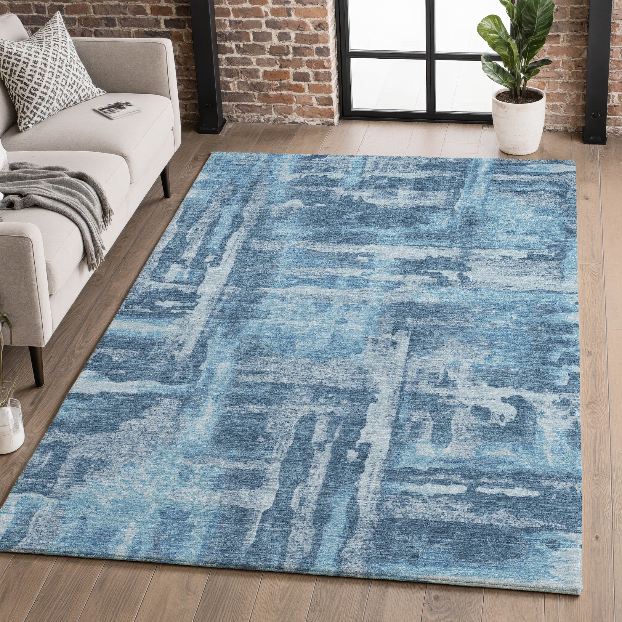 Lucerne Machine Washable Transitional Denim Blue Rug 2'6" x 3'10" #shape_Rectangle
