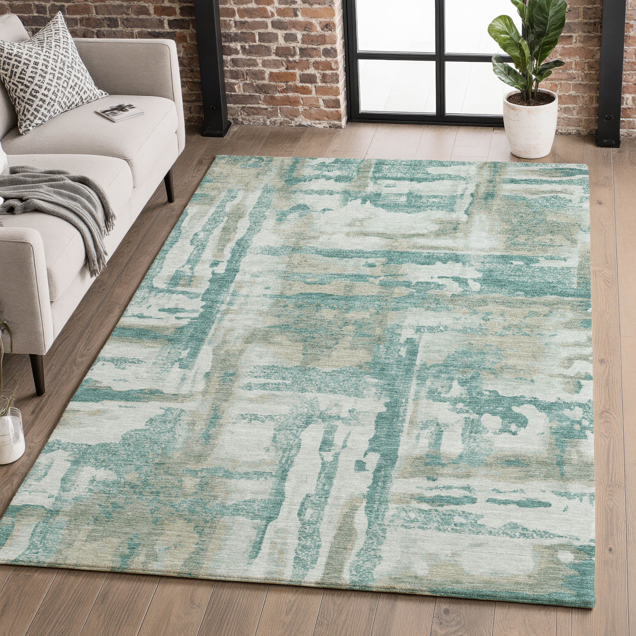 Lucerne Machine Washable Transitional Teal Rug 2'6" x 3'10" #shape_Rectangle