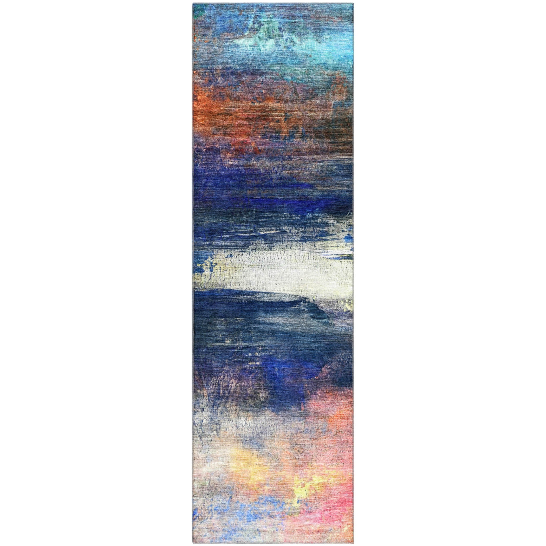 Florence Machine Washable Transitional Blue Rug 2'3" x 7'6" #shape_Runner
