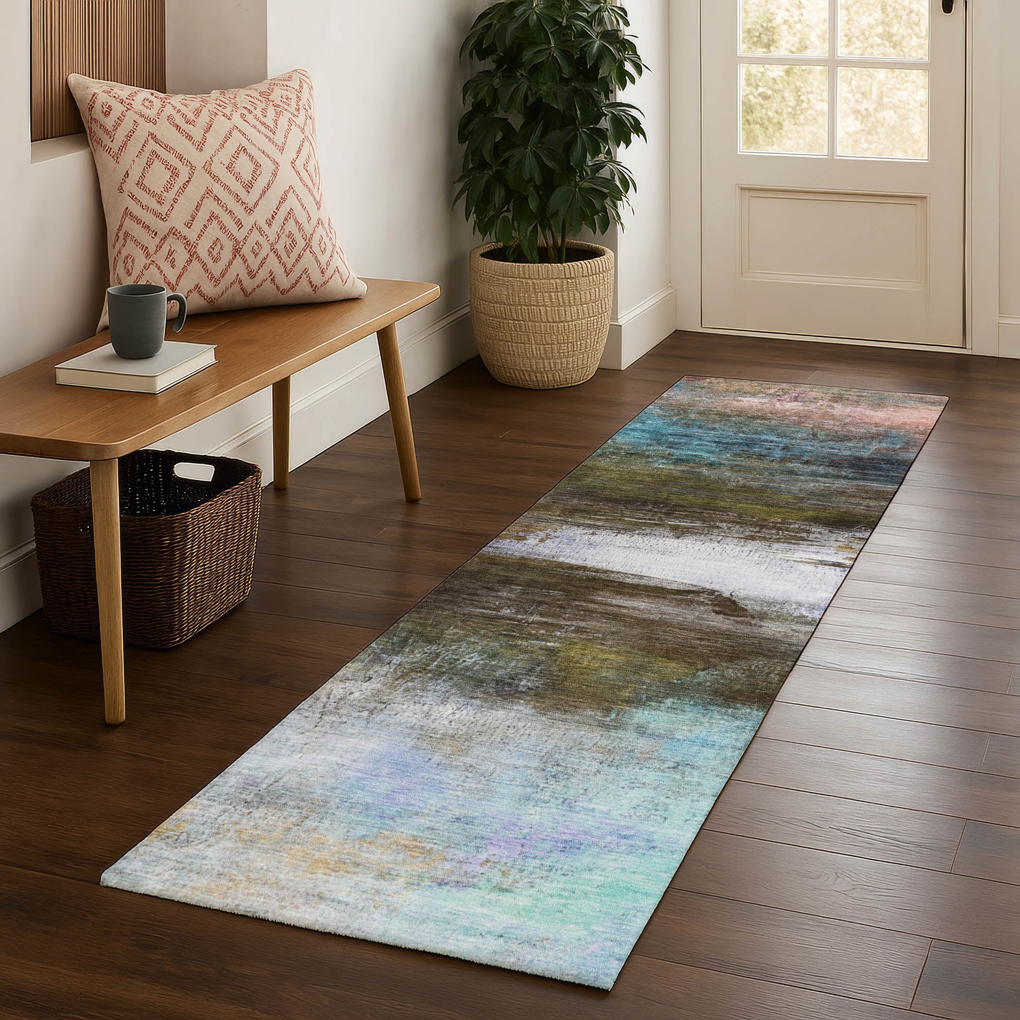 Florence Machine Washable Transitional Brown Rug 2'3" x 7'6" #shape_Runner