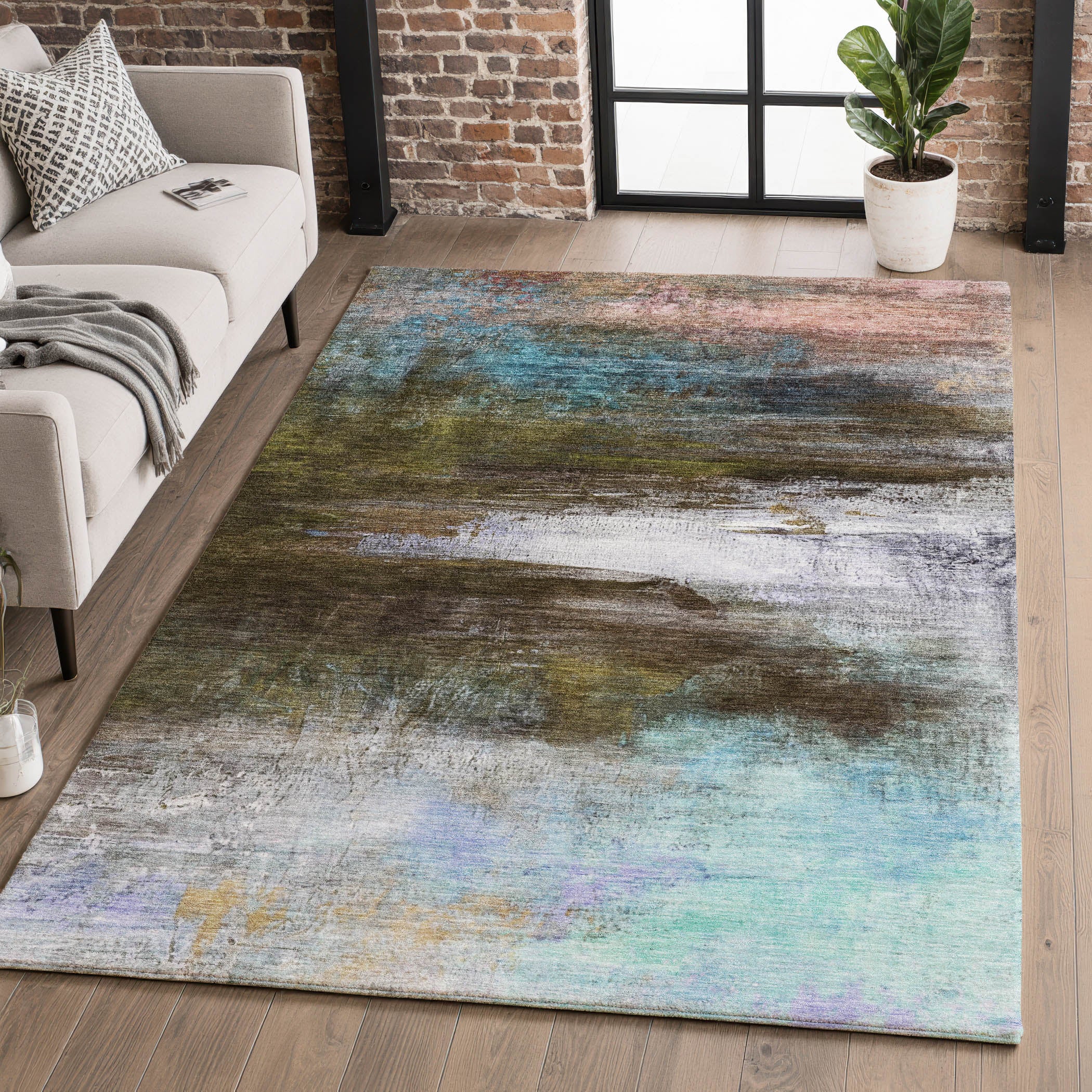 Florence Machine Washable Transitional Brown Rug 2'6" x 3'10" #shape_Rectangle