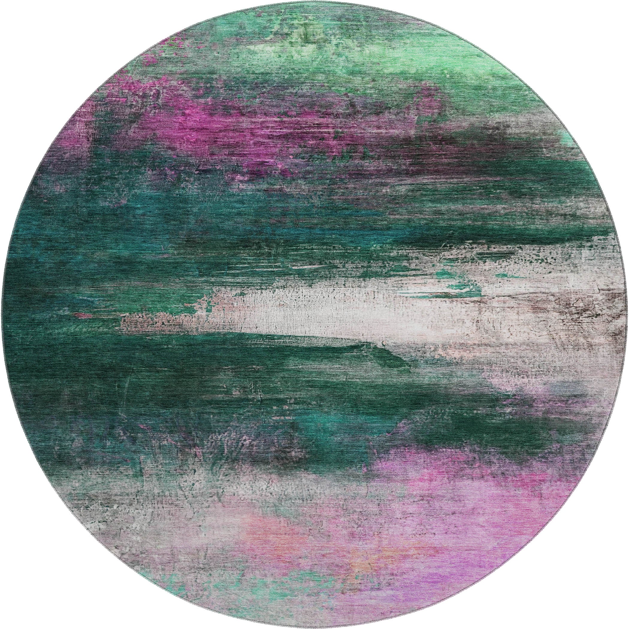 Florence Machine Washable Transitional Green Rug 8' x 8' #shape_Round