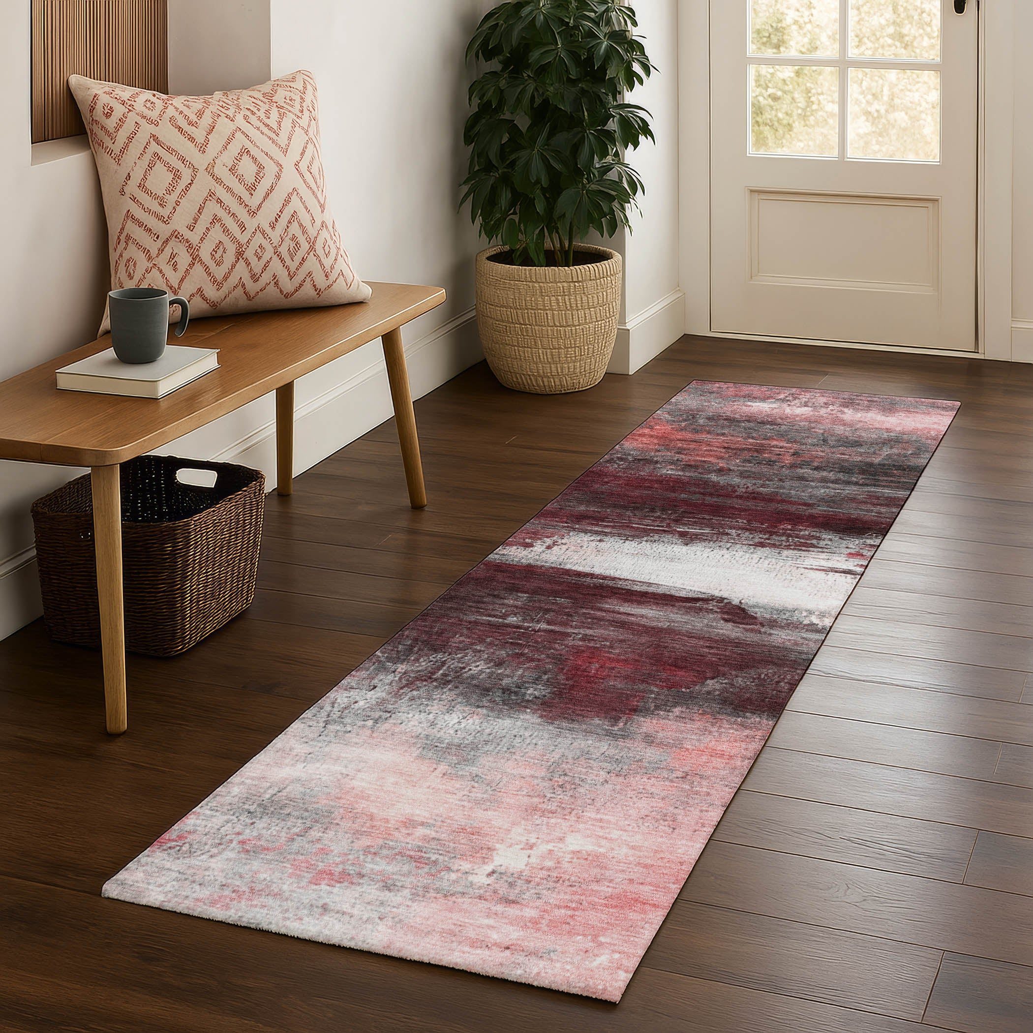 Florence Machine Washable Transitional Merlot Red Rug 2'3" x 7'6" #shape_Runner
