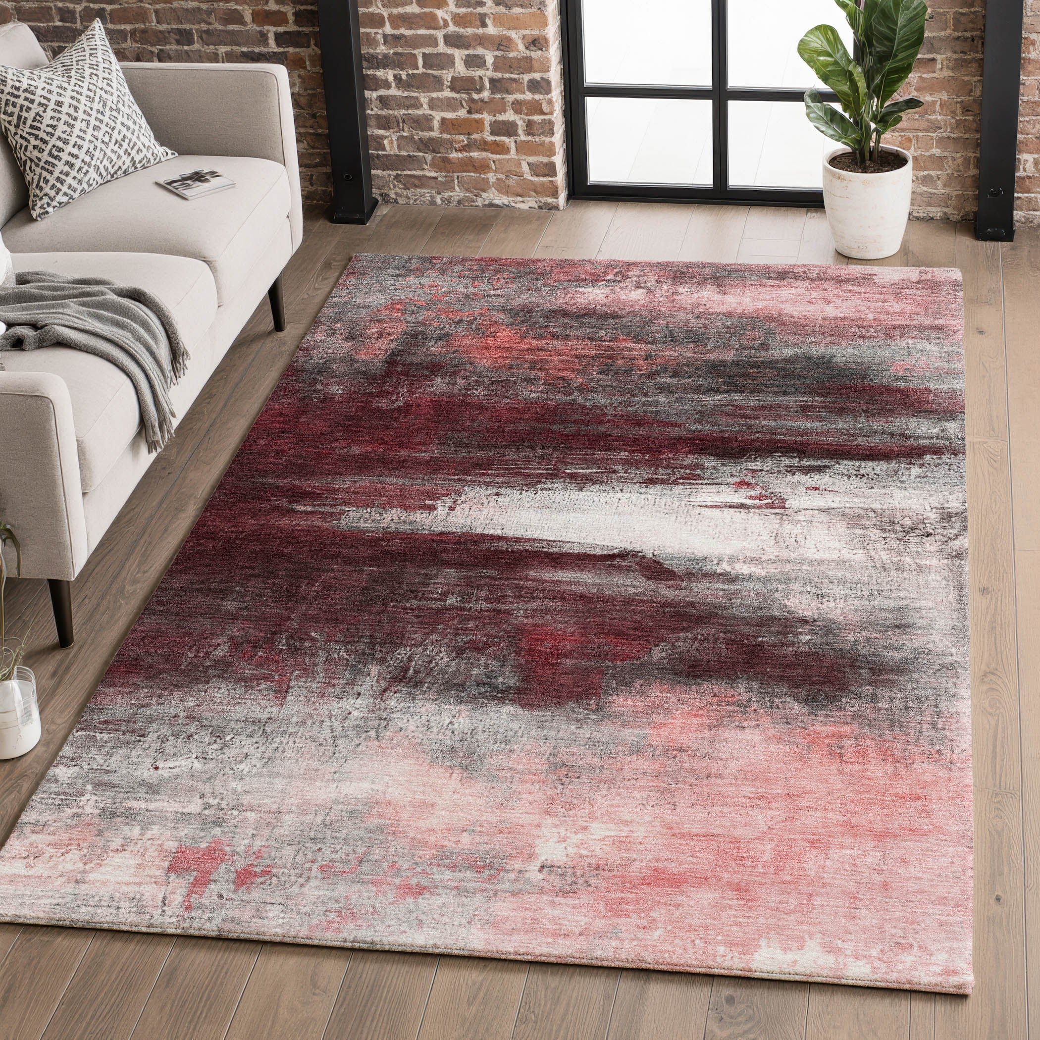 Florence Machine Washable Transitional Merlot Red Rug 2'6" x 3'10" #shape_Rectangle