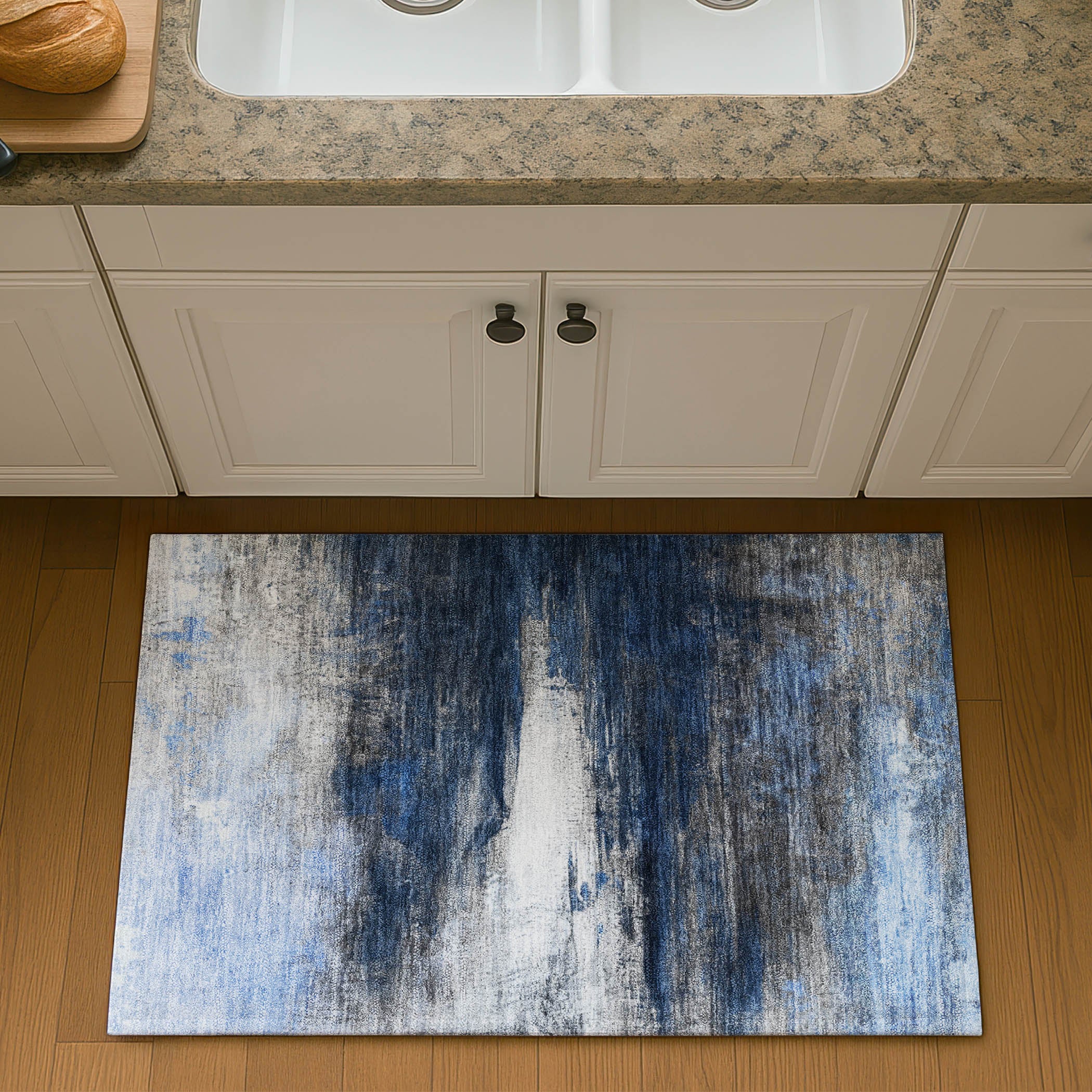 Florence Machine Washable Transitional Navy Blue Rug 1'8" x 2'6" #shape_Rectangle