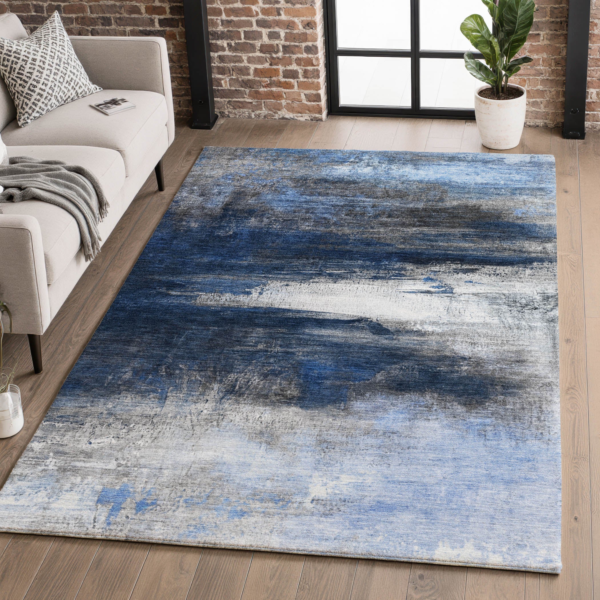 Florence Machine Washable Transitional Navy Blue Rug 2'6" x 3'10" #shape_Rectangle