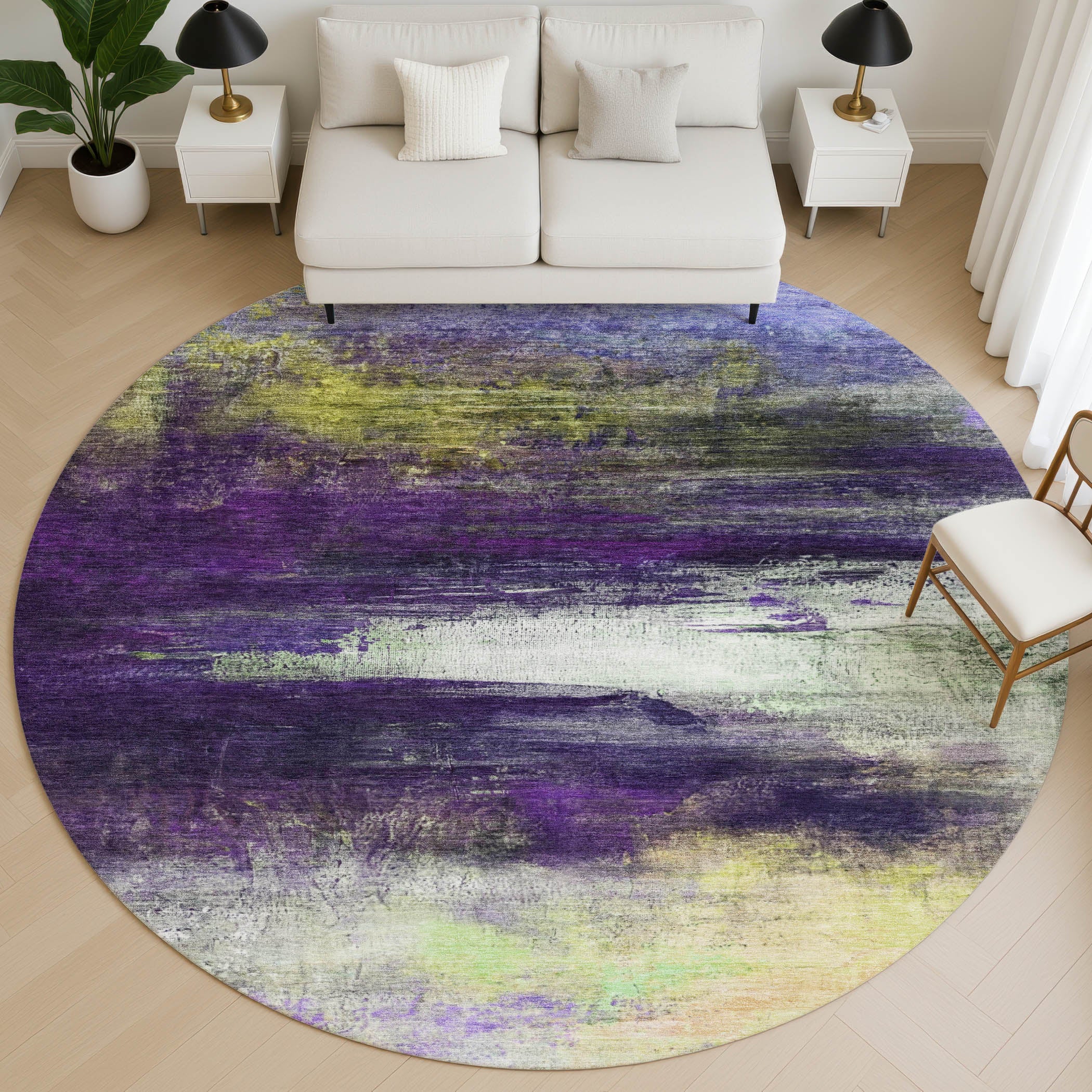 Florence Machine Washable Transitional Purple Rug 8' x 8' #shape_Round